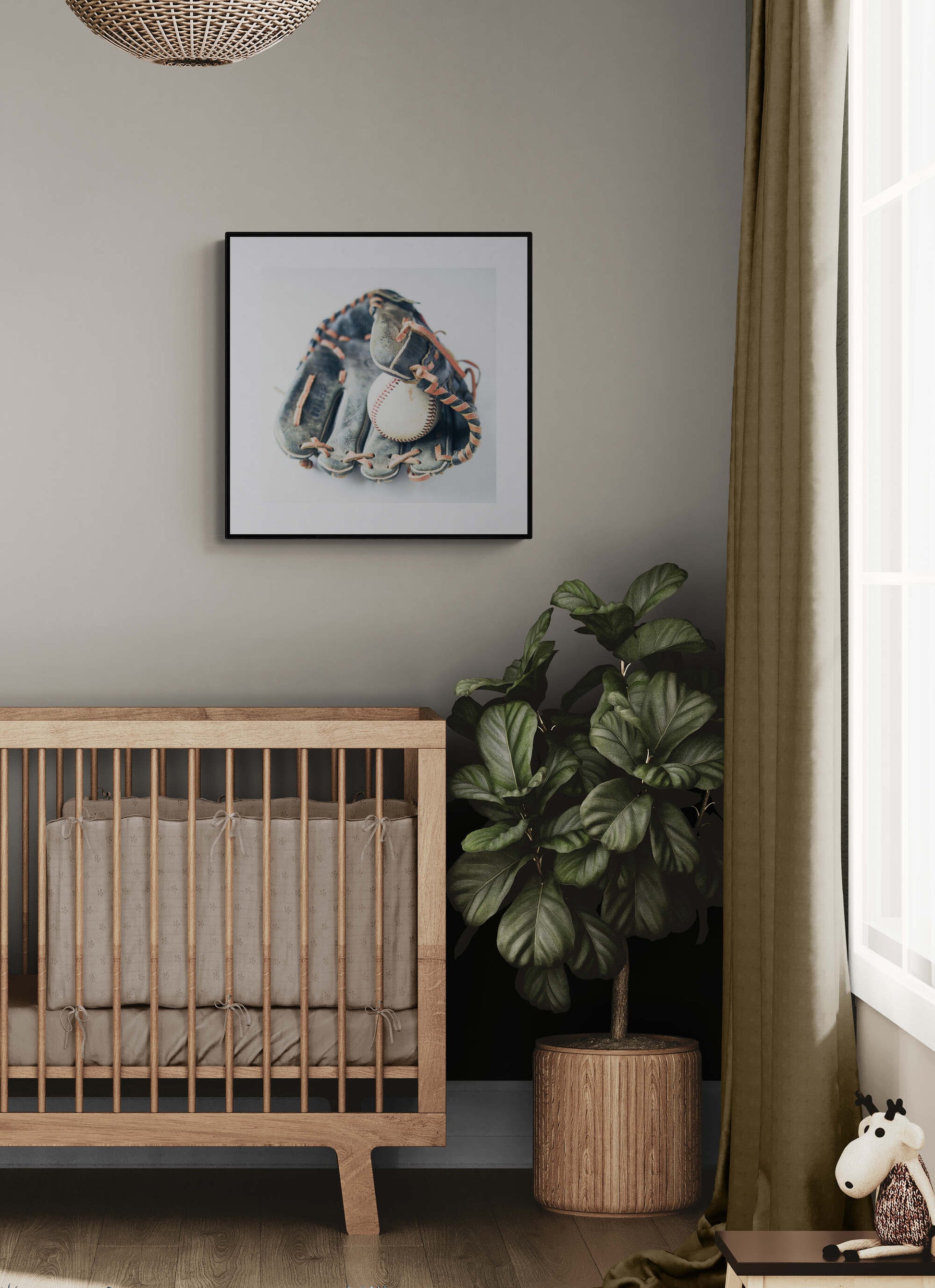 Baseball Glove and Baseball Photograph as nursery wall art