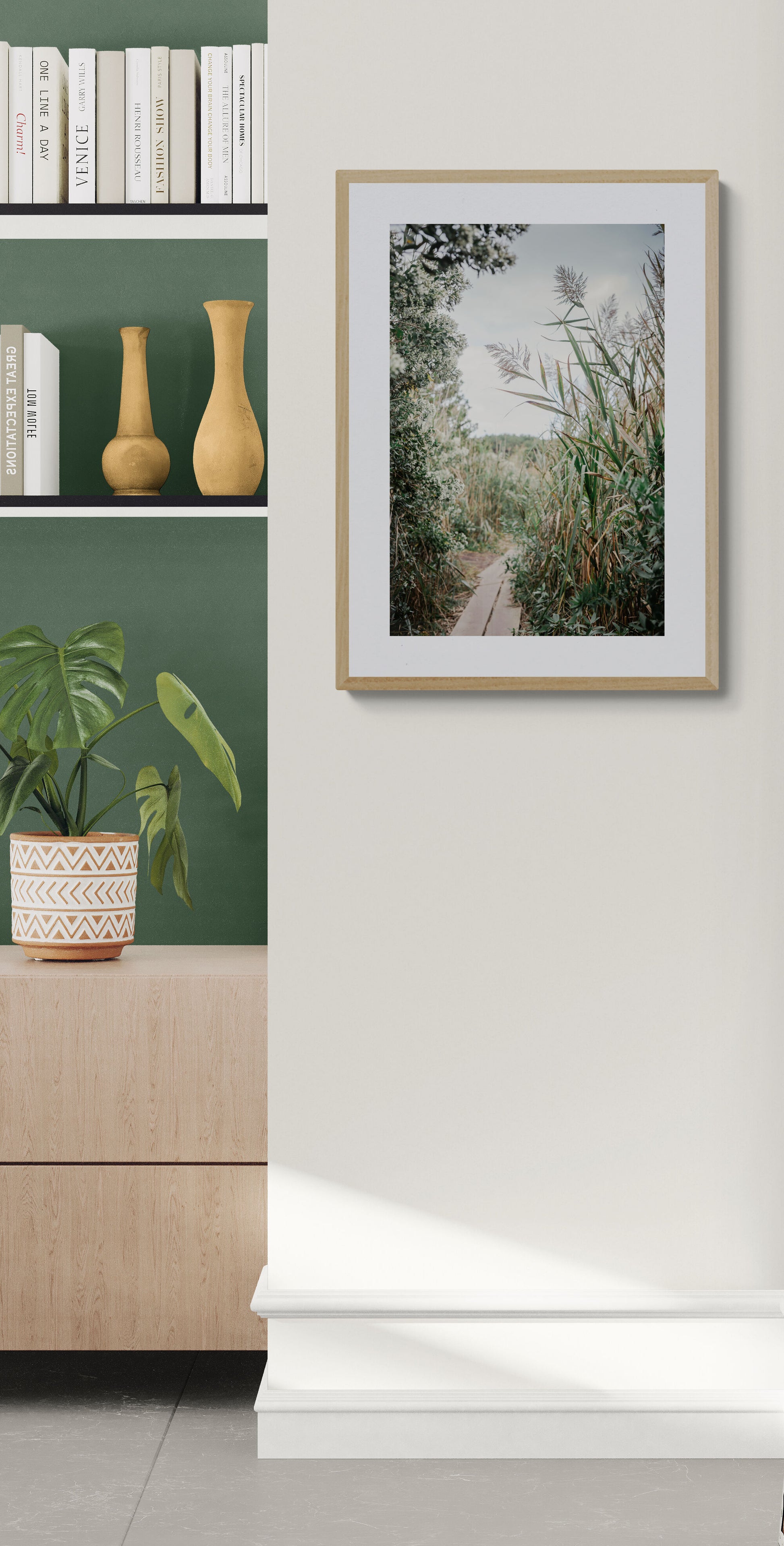 Nature walk path photograph print as living room wall art decor