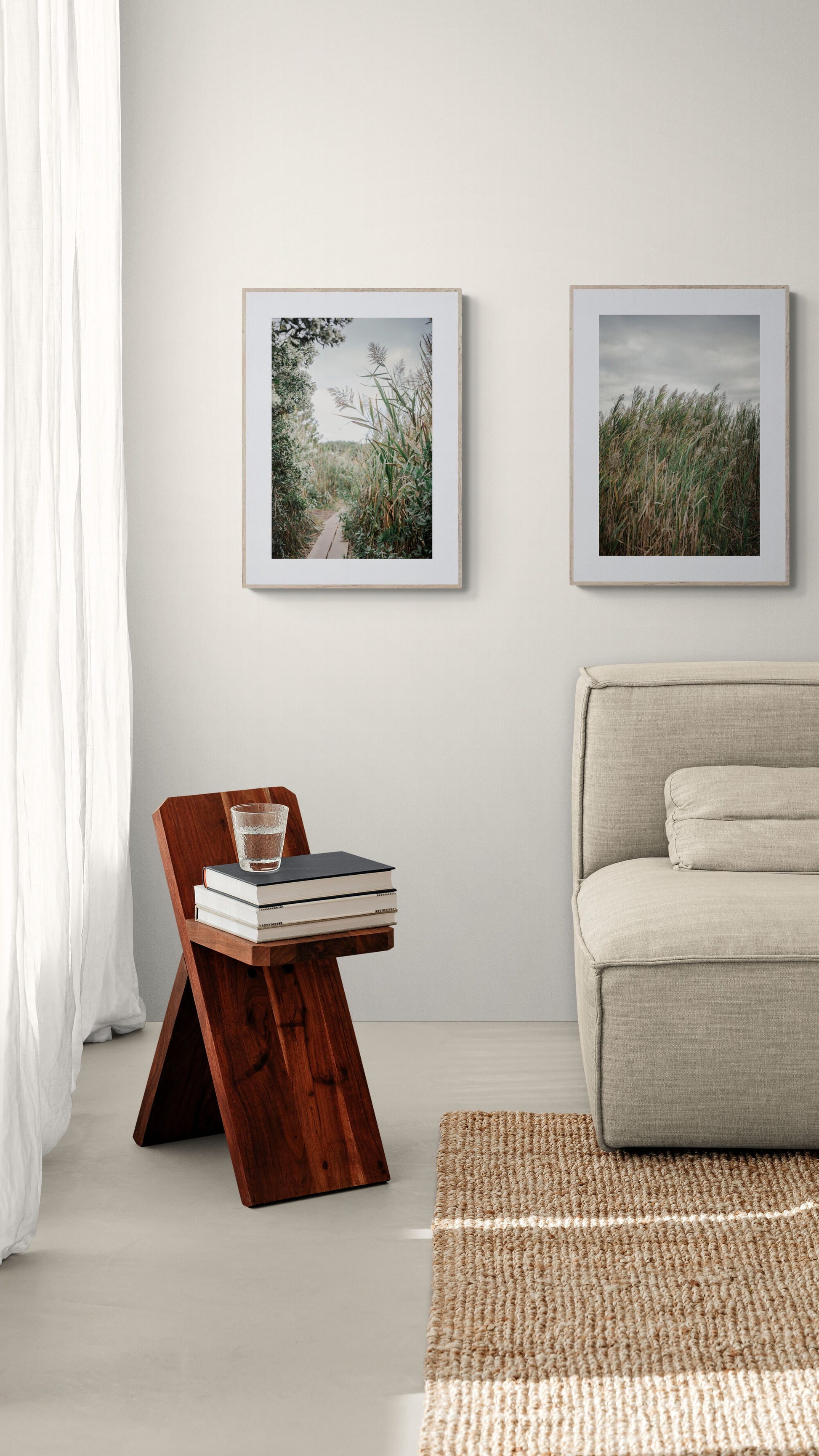Peaceful and inspirational nature walk photograph set of 2 prints in a living room