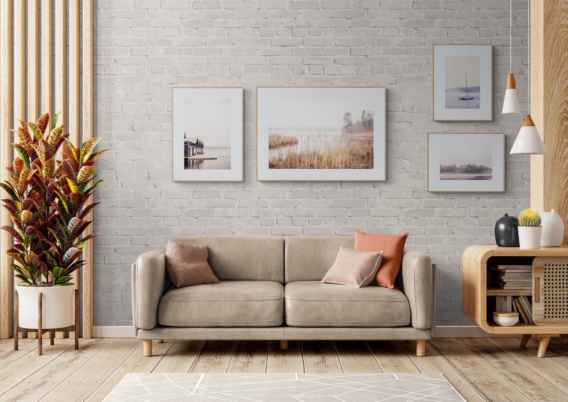 Four Photographs of Wellesley College Lake Waban in a Living Room as Wall Art