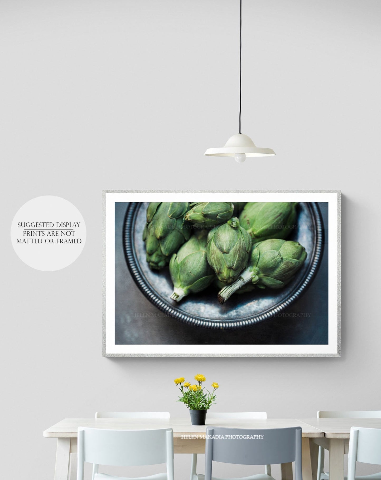Artichokes Print Framed in a Dining Room Wall