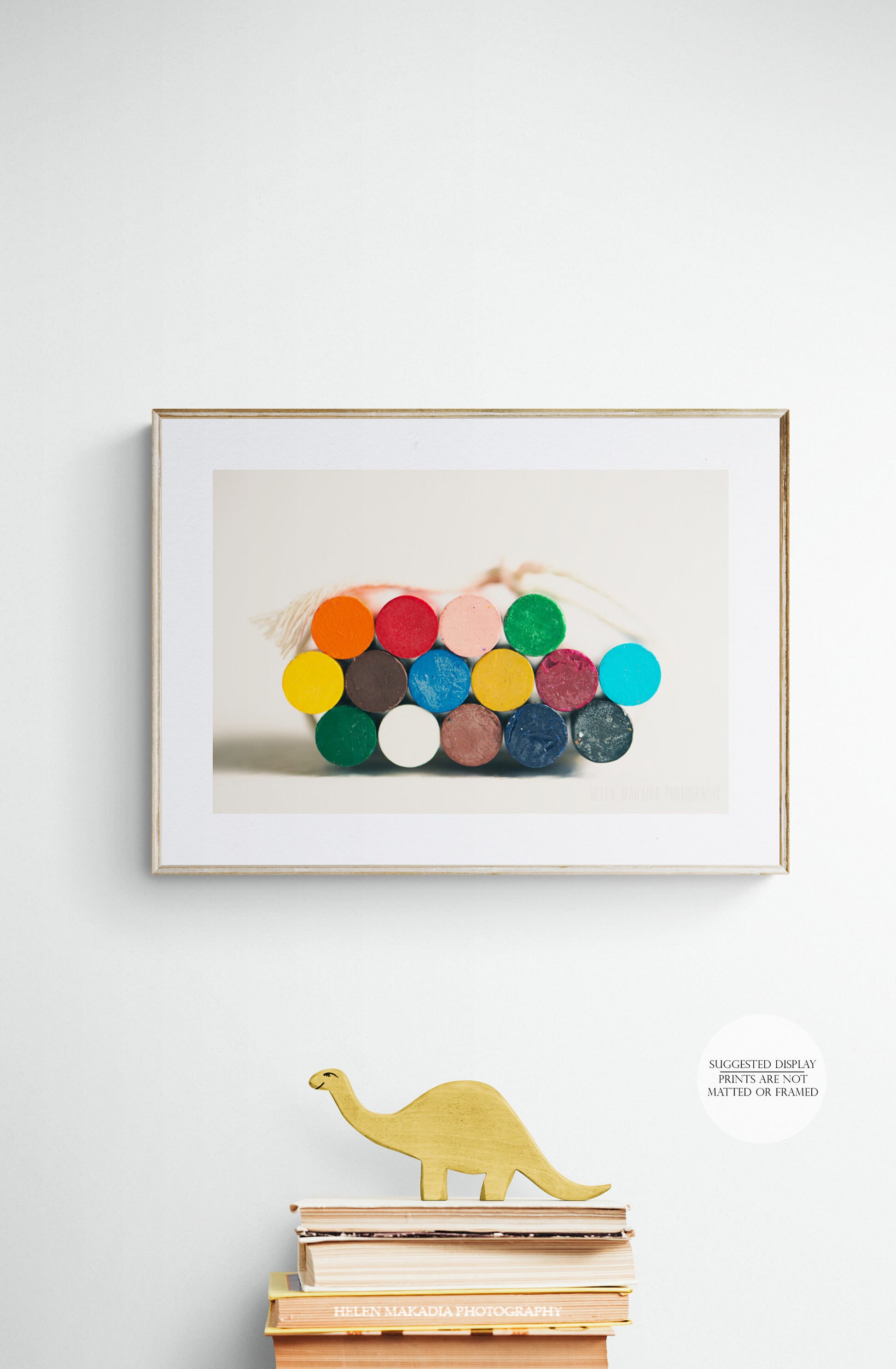 A Photograph of a Bundle of Crayons Ends as wall art in a playroom