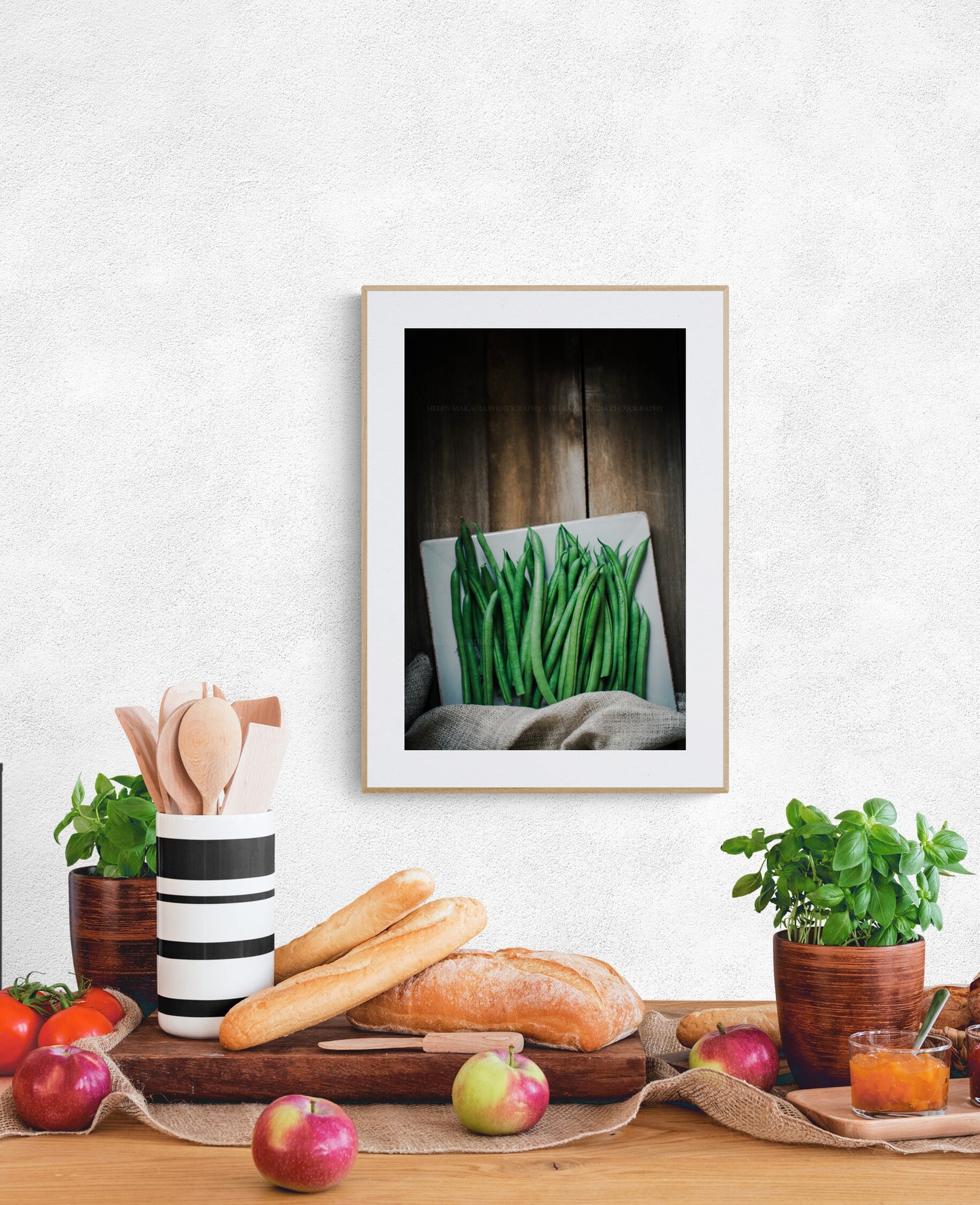 Green Beans Photograph as Wall Art Print in a Kitchen