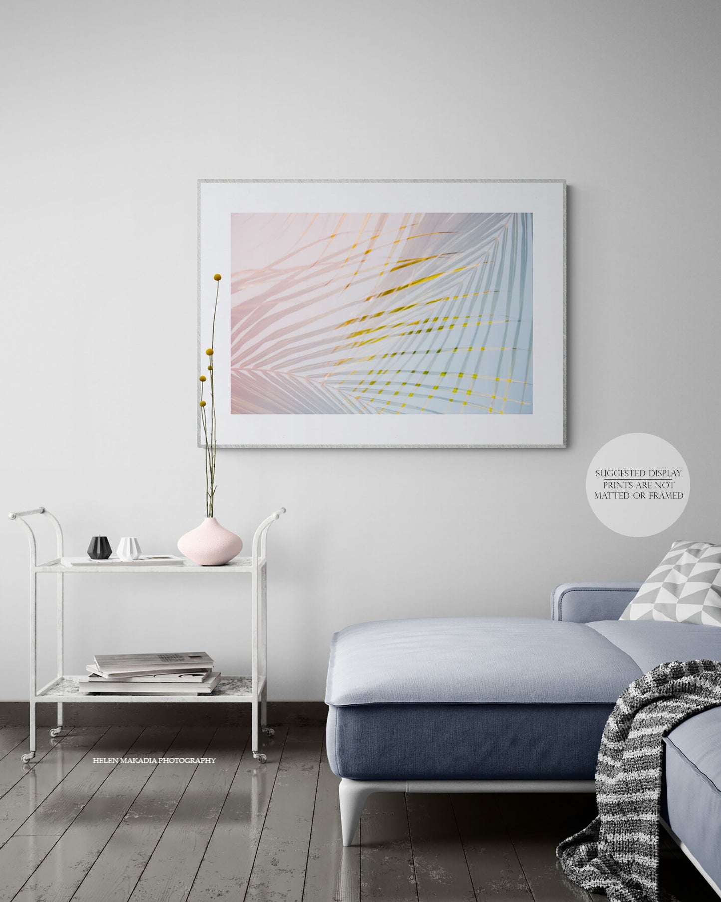 Abstract Palm Tree Photograph, Modern Tropical Wall Art in a Living Room