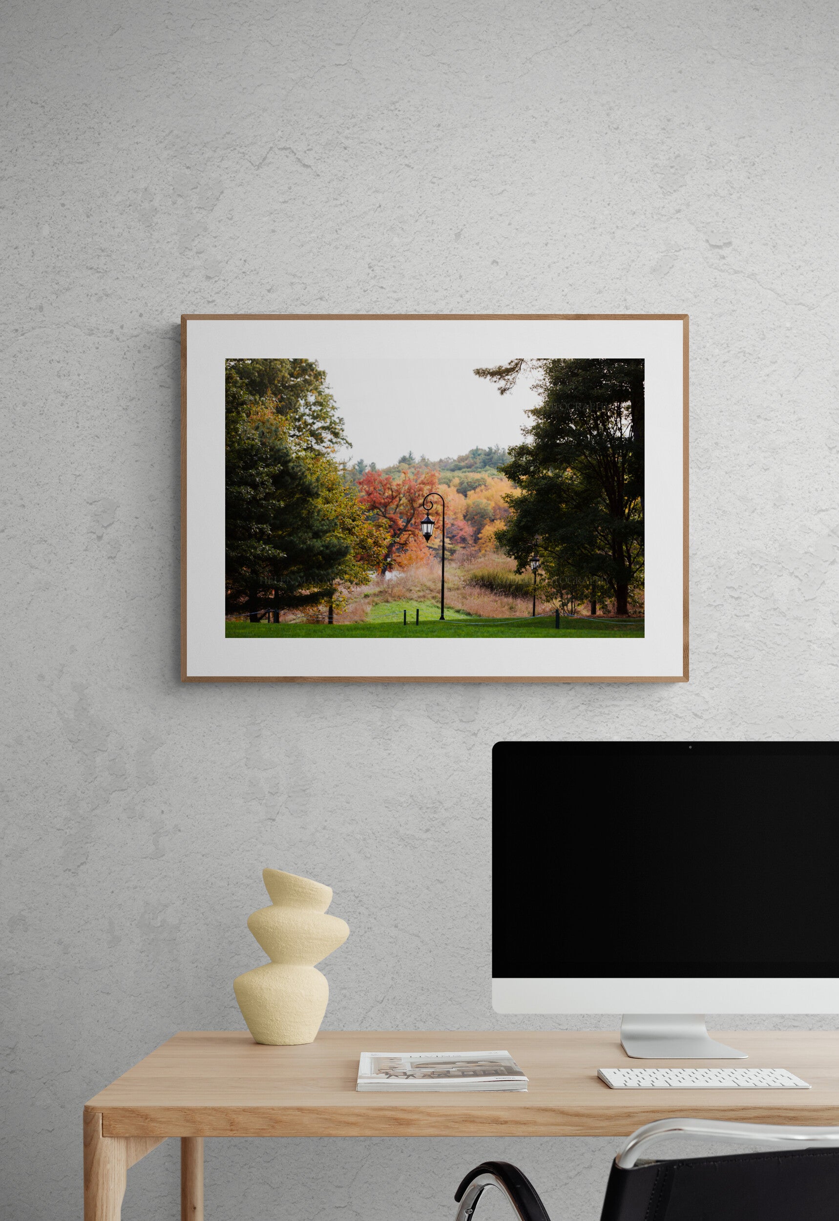 Wellesley College Alumnae Valley in Autumn Photograph in a Home office as wall art