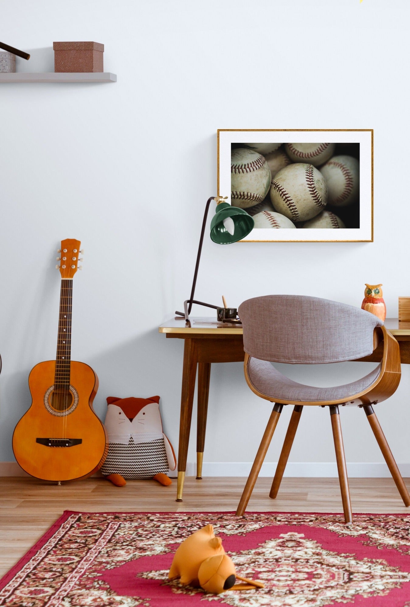 Baseball photograph print in a kids bedroom as wall art