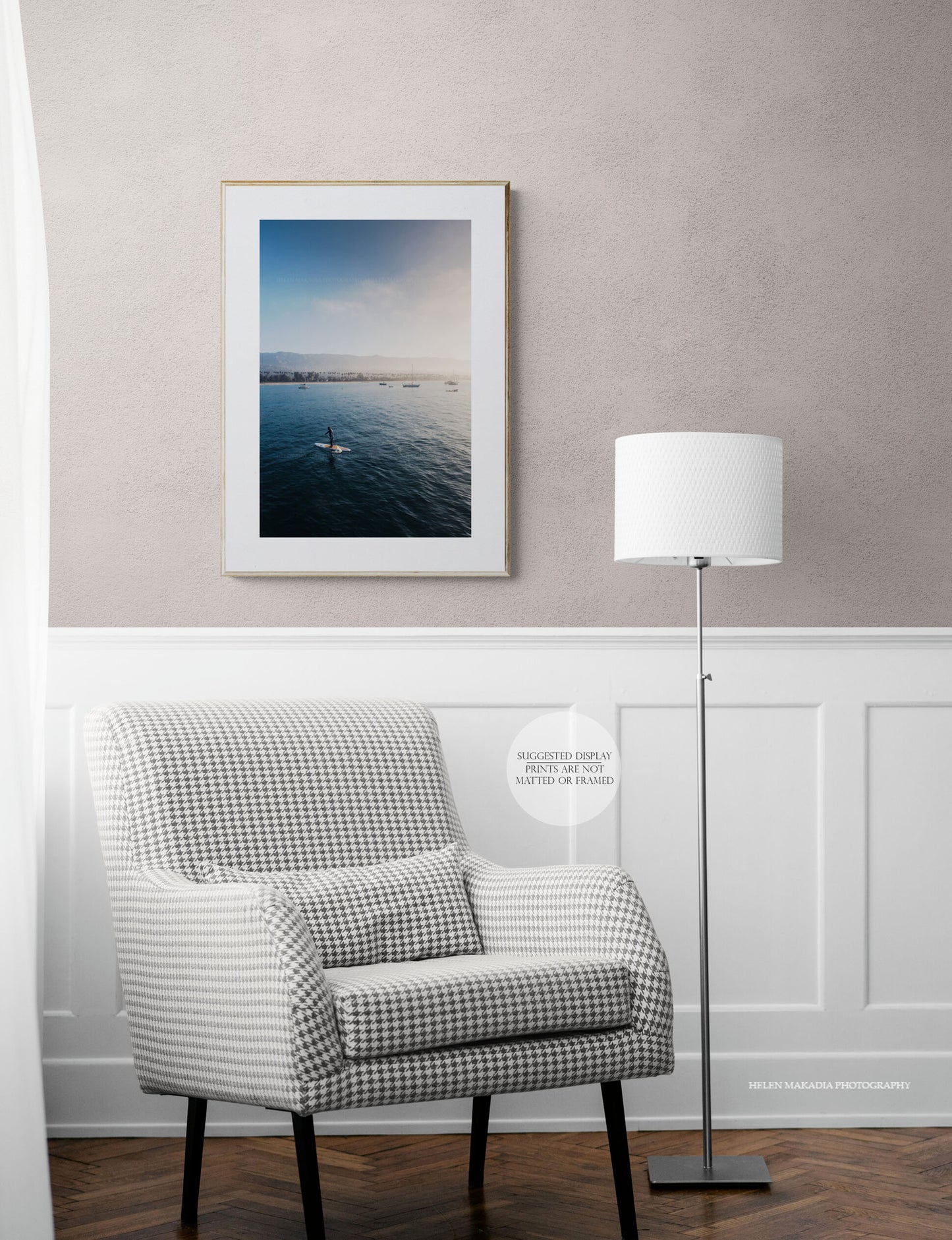 Paddle boarding in Santa Barbara wall print in a living room