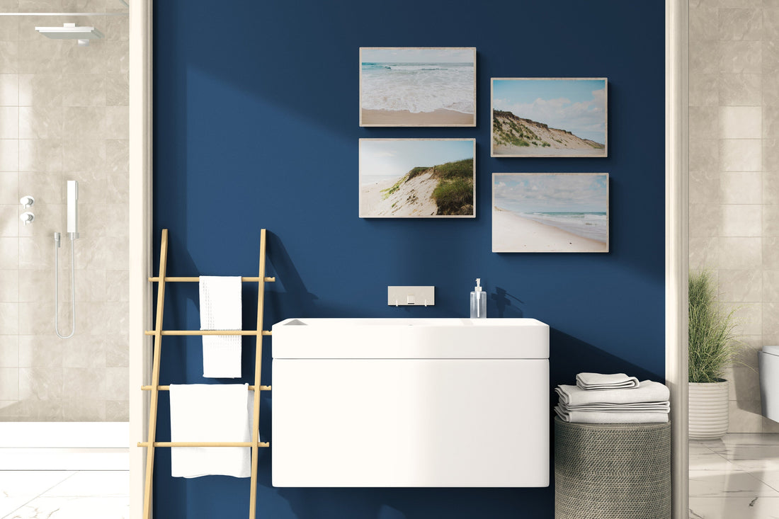 Photograph of a Bathroom with 4 beach images of Cape Cod