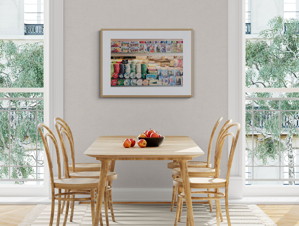 Colorful Sardine Cans at the Bolhao Market in Portugal as Dining Room Wall Art