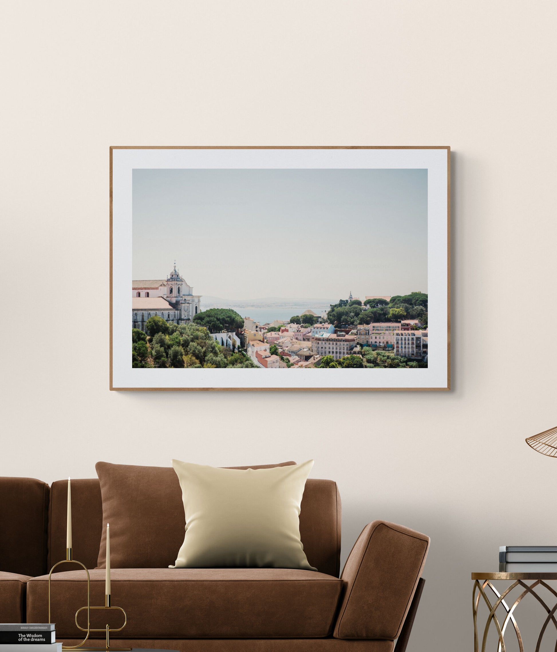 photograph of Lisbon portugal rooftops as wall art in a living room