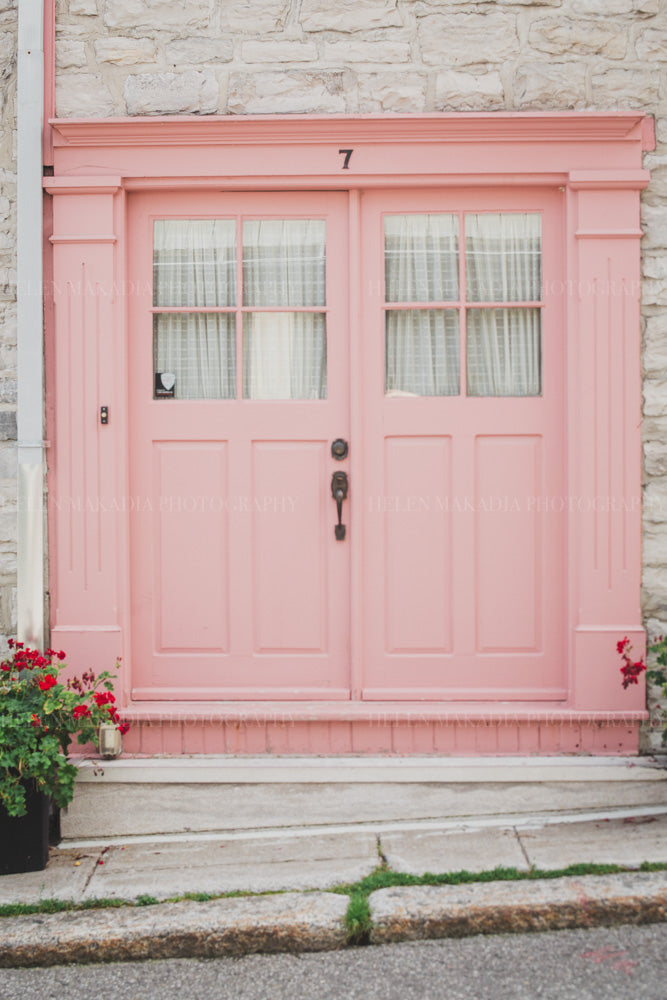 Photograph of Pastel Pink Doors in Quebec Canada