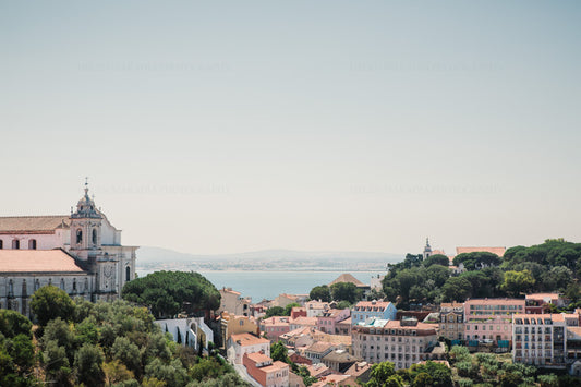 Photograph of Lisbon Portugal rooftops and Tague river