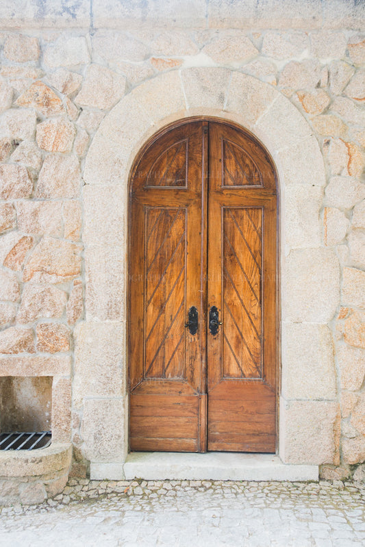 Arched wooden door photograph of sintra portugal as wall art