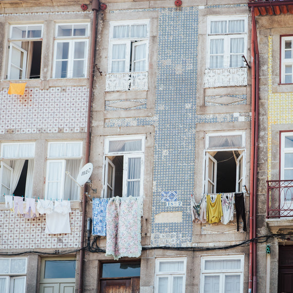 Laundry on a clothesline in Porto Portugal