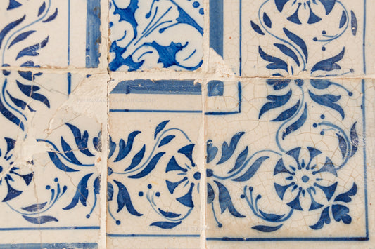 Portuguese Tile Photograph Print as Wall Art, White and Blue Azulejos Horizontal Wall Art, Travel Photography