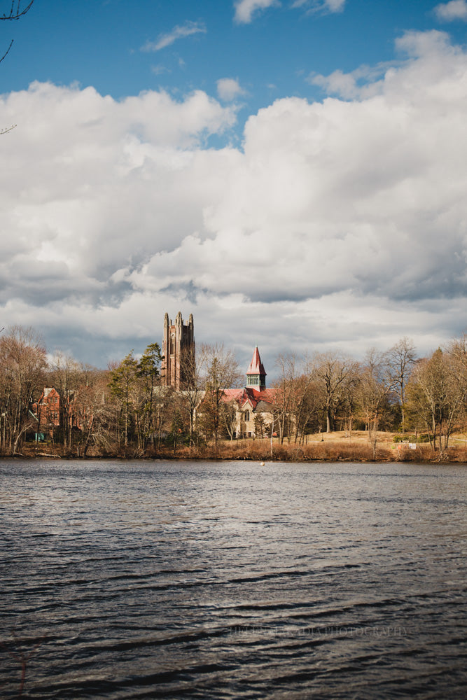 Photograph of Wellesley College across Lake Waban 