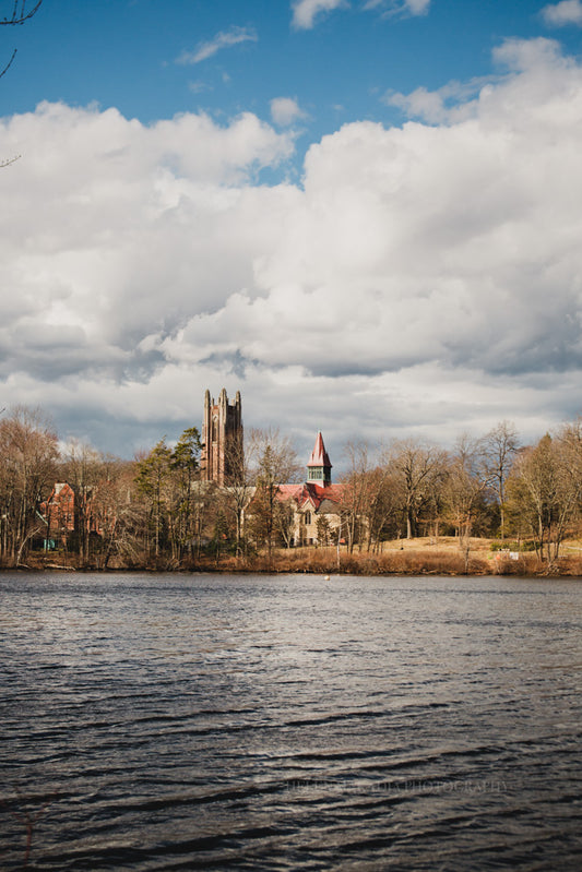 Photograph of Wellesley College across Lake Waban 