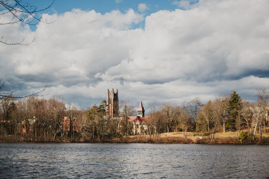 Photograph of Wellesley College in Winter with Dramatic Clouds 