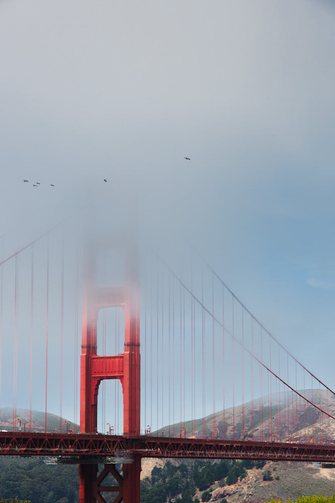 A Close up photograph of the Golden Gate Bridge in San Francisco.