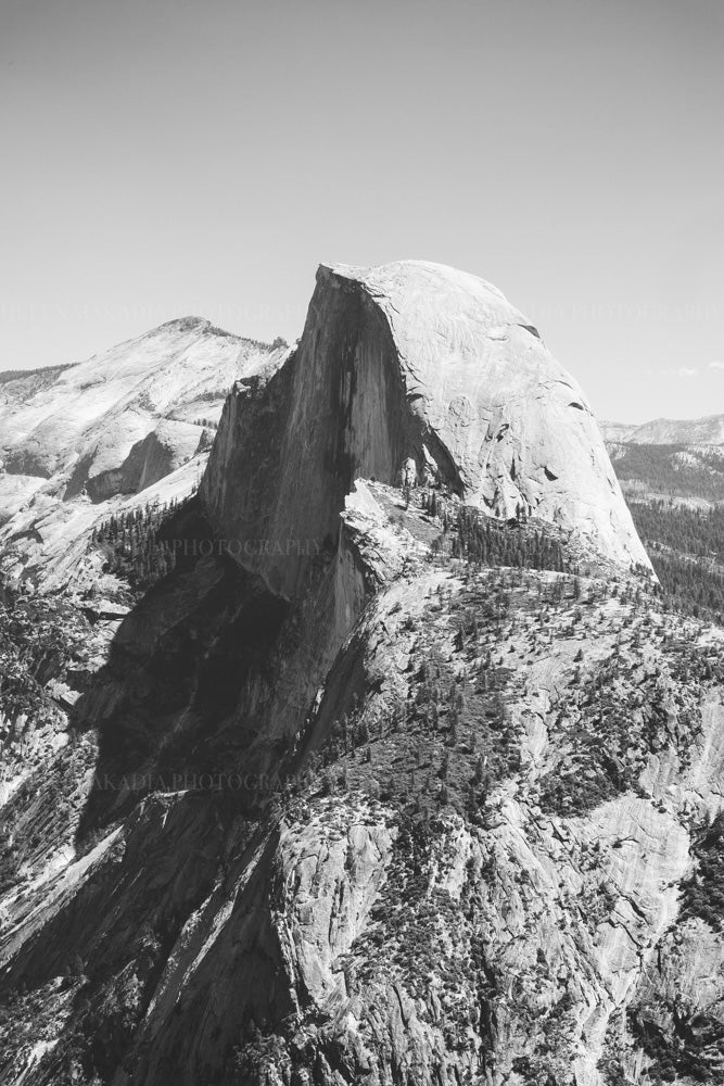 Black and white photograph of Half Dome in Yosemite