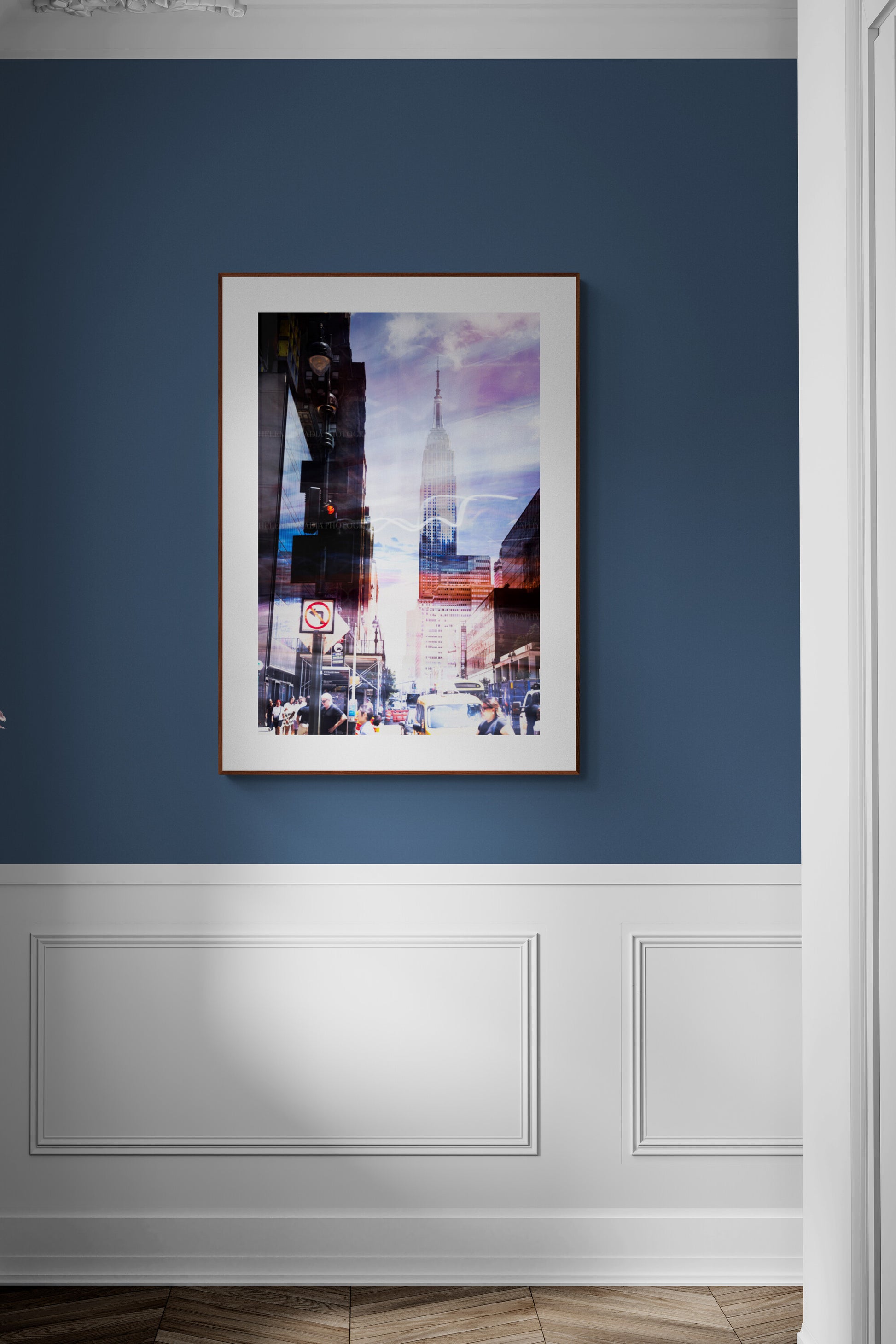 NYC composite photograph as wall art in a hallway