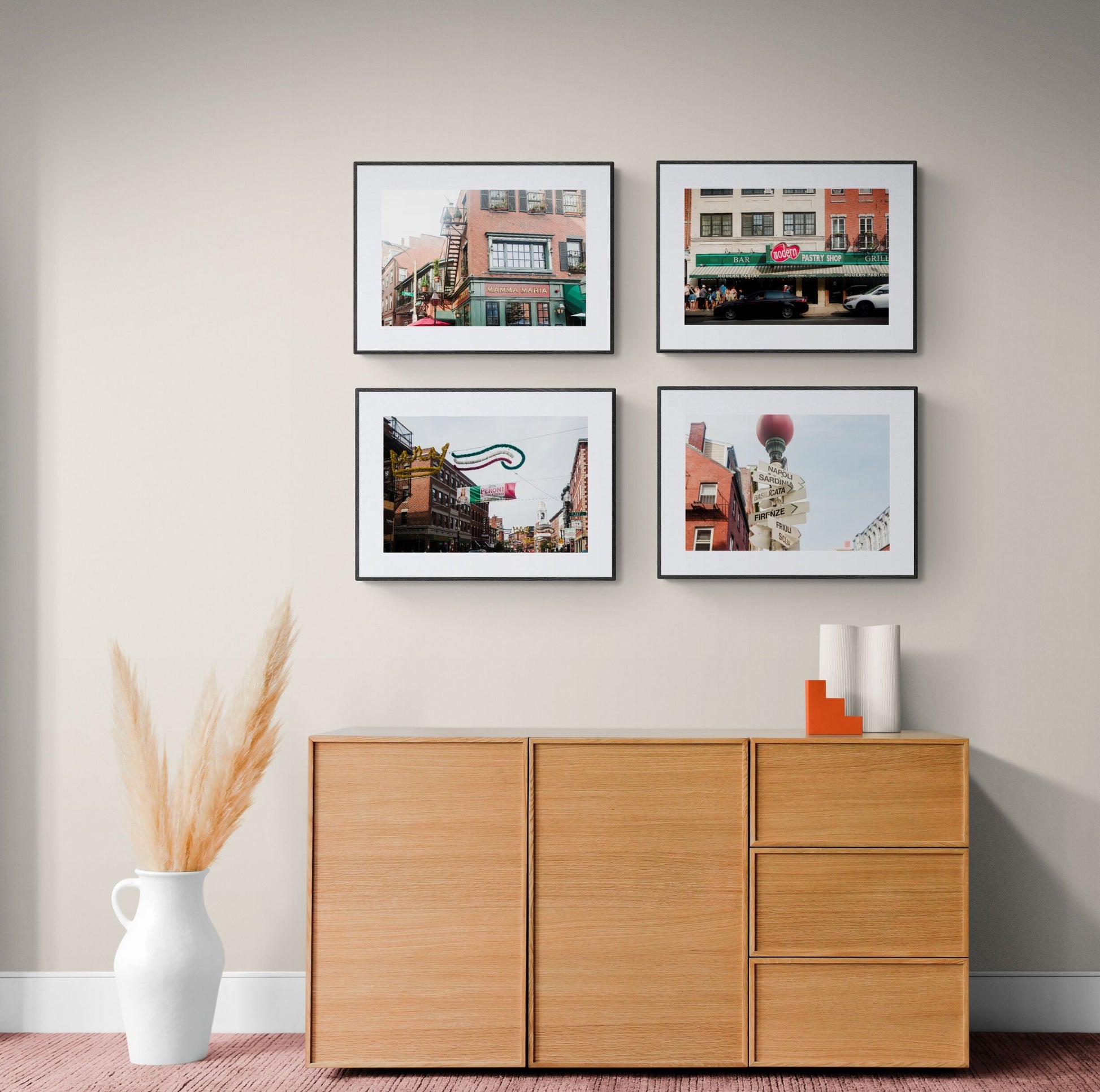 Set of Four (4) Photographs of Boston's North End for Wall Art Decor in an Entryway
