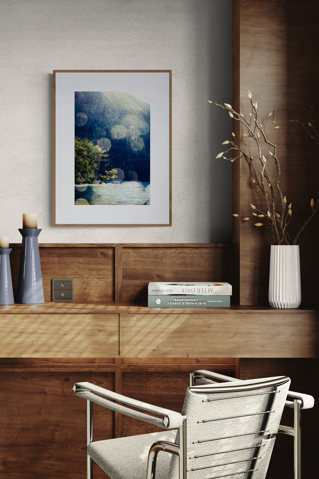 A photograph of summer fun on Crescent Lake in PNW in a home office.
