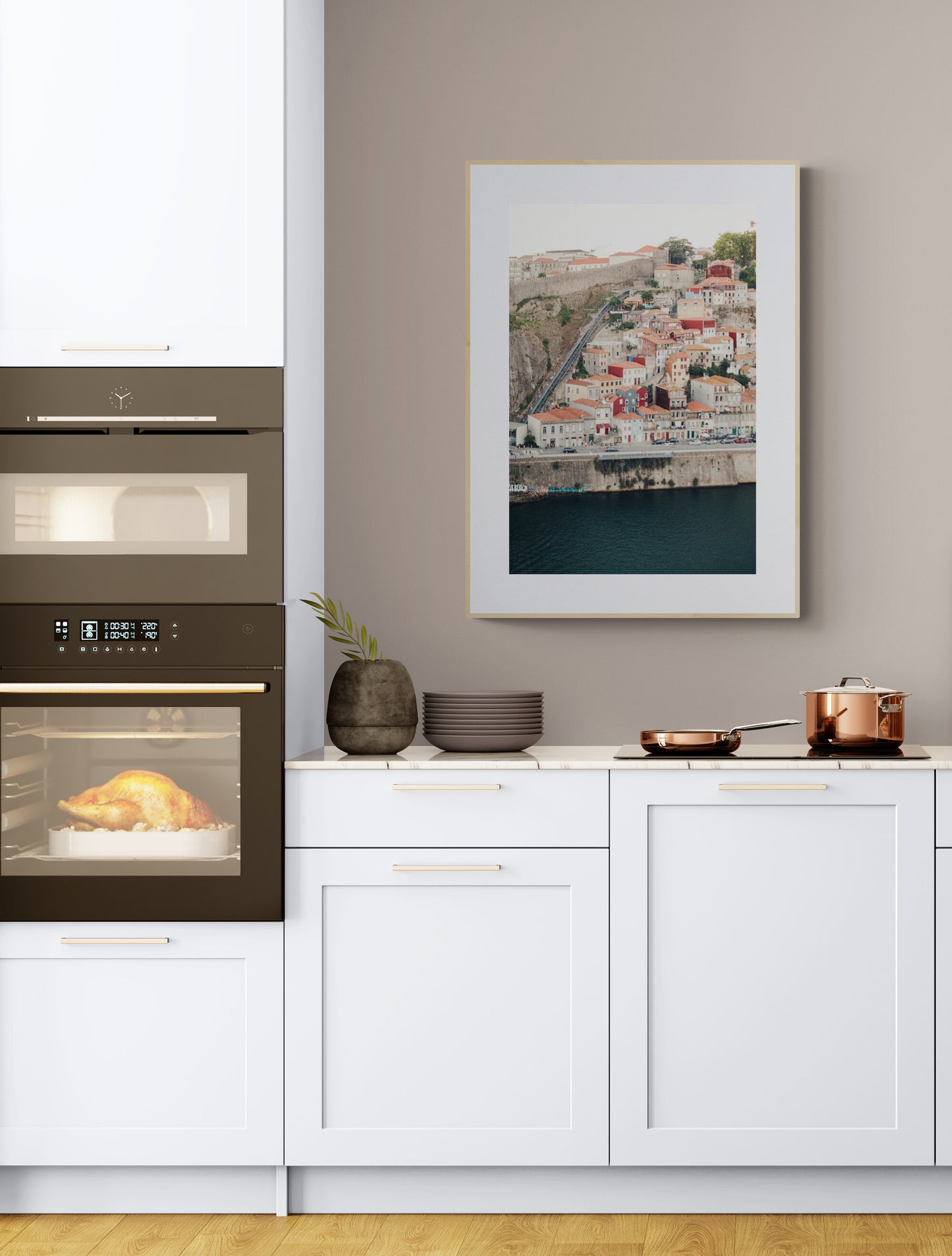 Photograph of Ribeira neighborhood in Porto Portugal in a kitchen as wall art