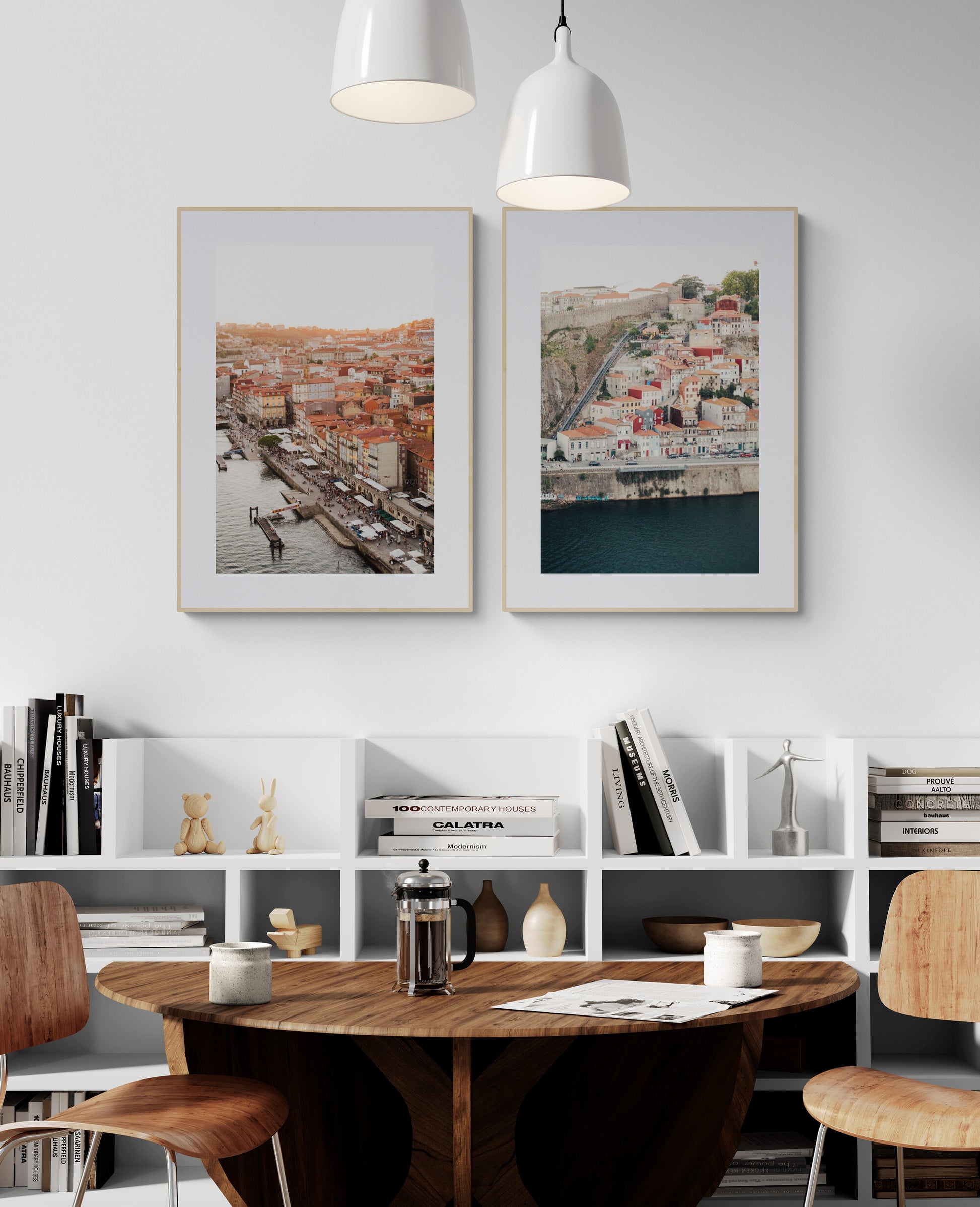 Photographs of Porto Portugal at Sunsset in a dining room