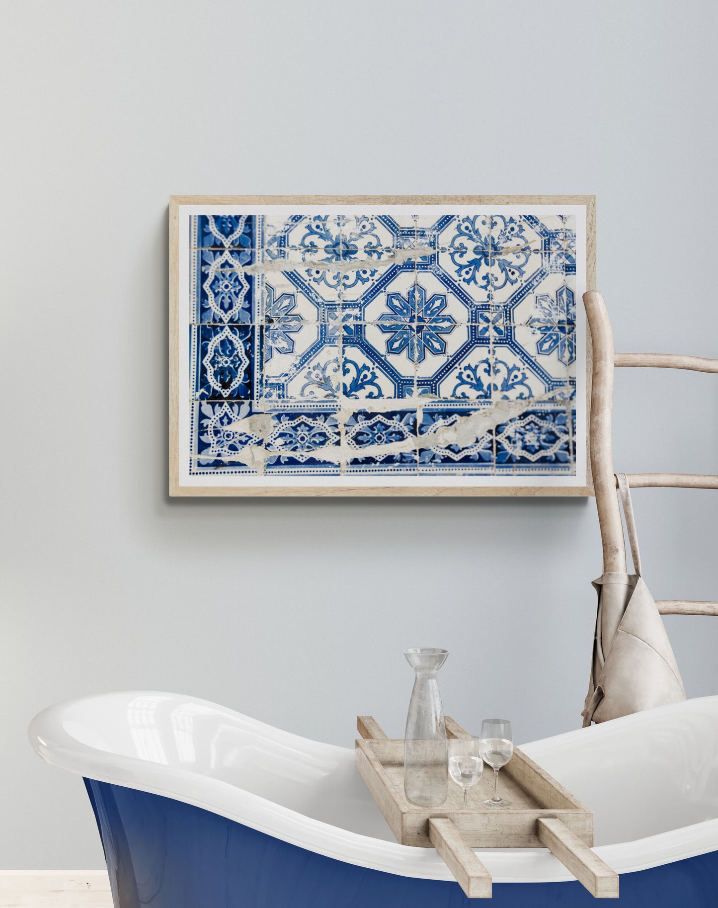 Portuguese tile azulejos photograph as bathroom wall art