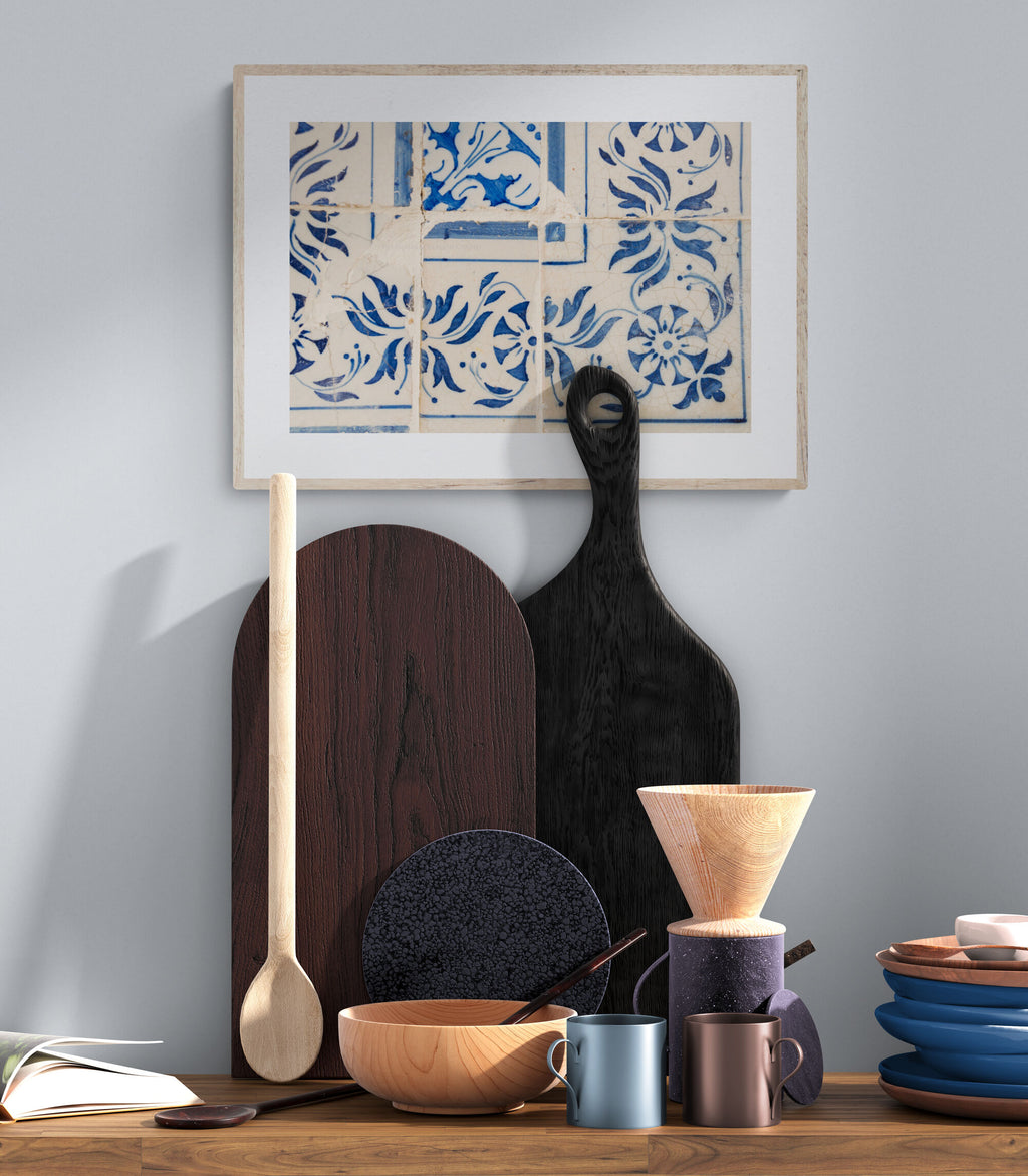 Portugese tiles azulejos photograph in a kitchen as wall art