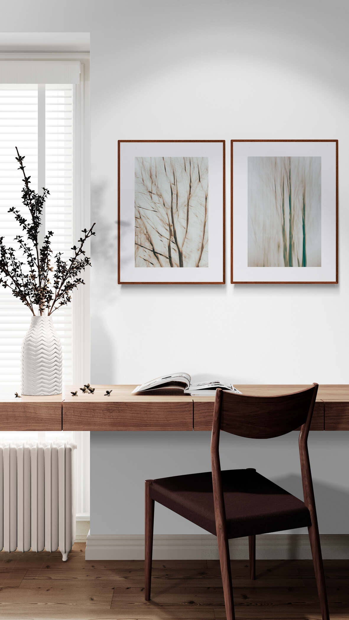 Set of 2 abstract prints of trees as wall art in home office