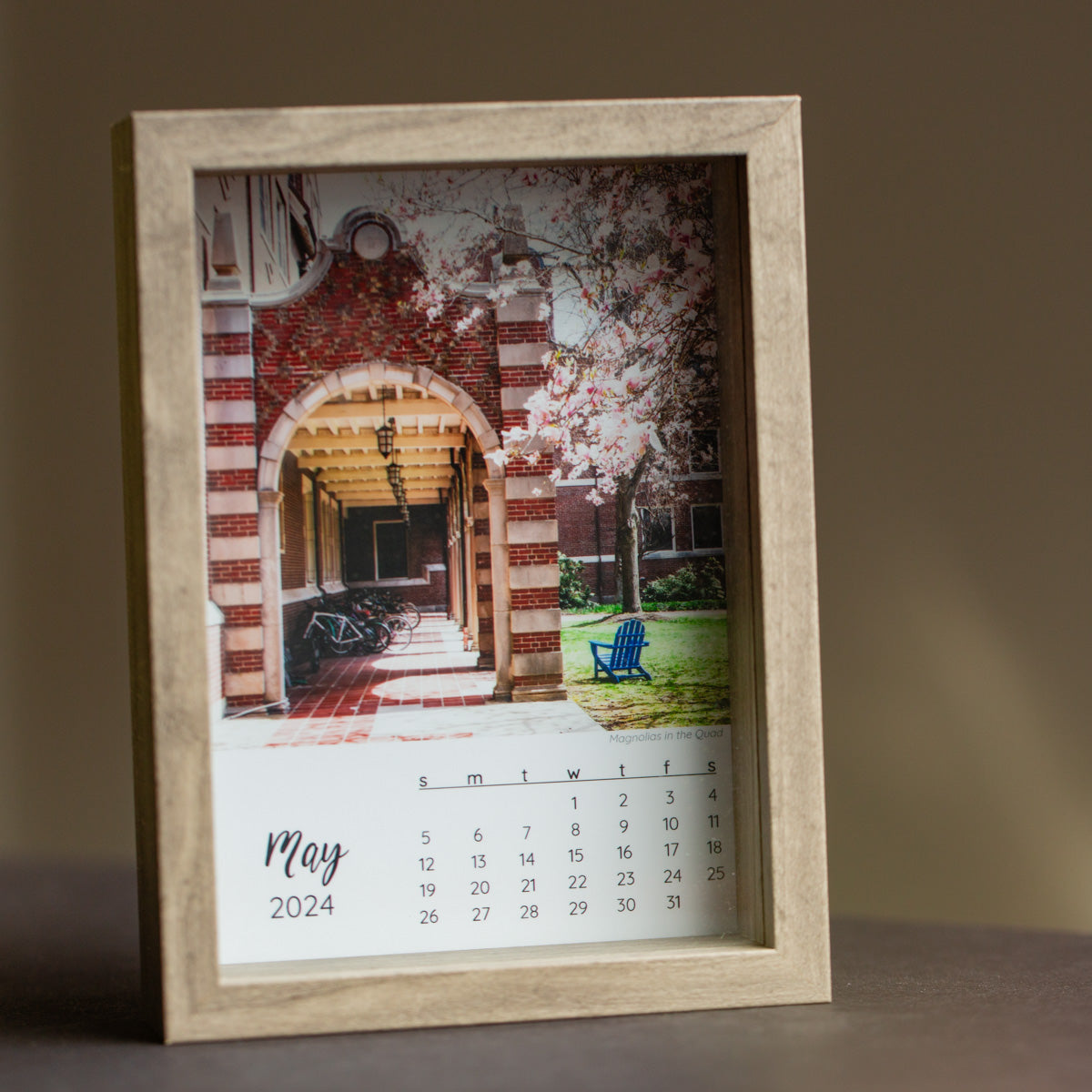 Wellesley College 2024 Photo Calendar framed example of the month of May