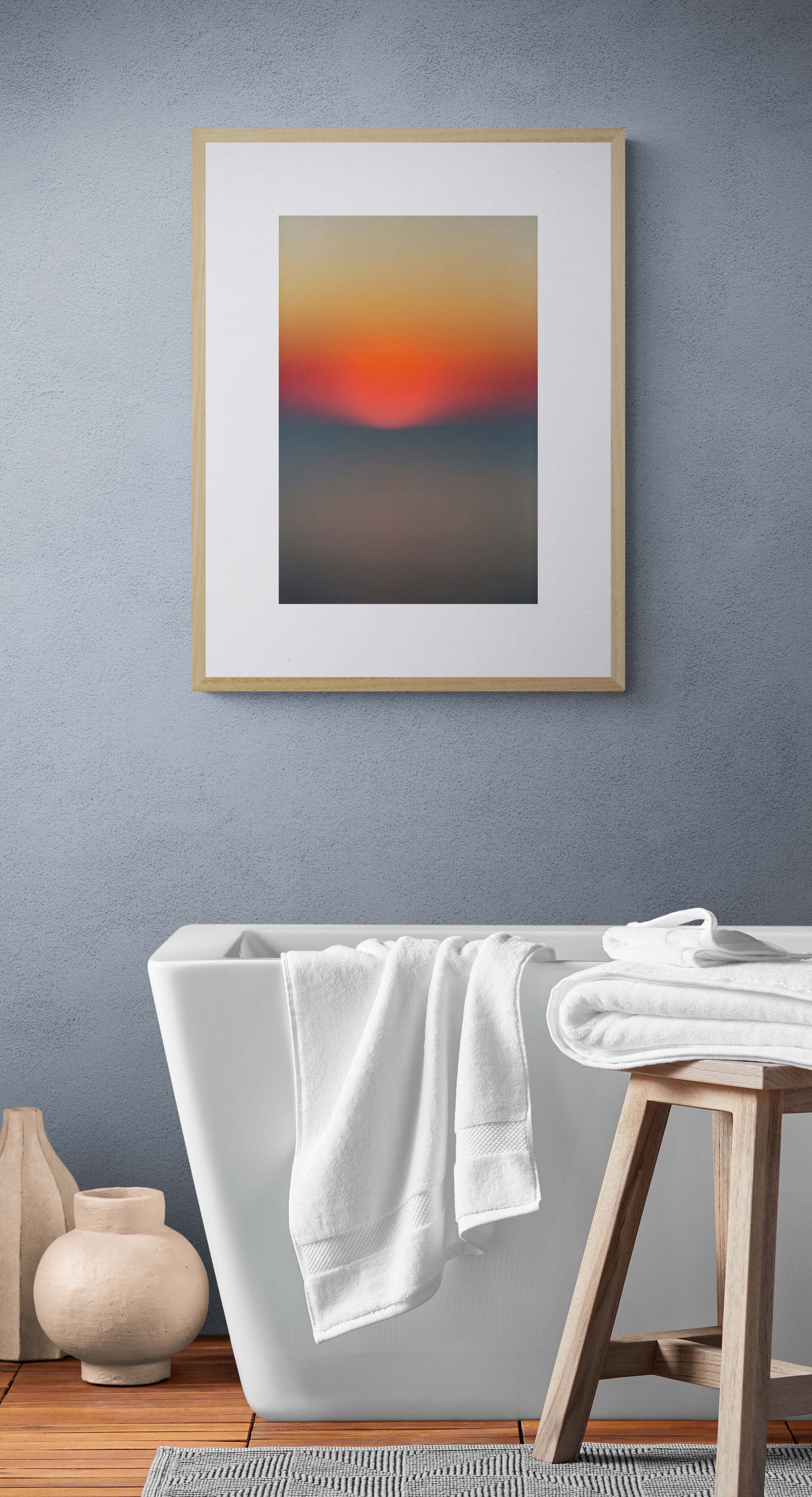 Abstract Beach Photograph of Sun Setting as Bathroom Wall Art