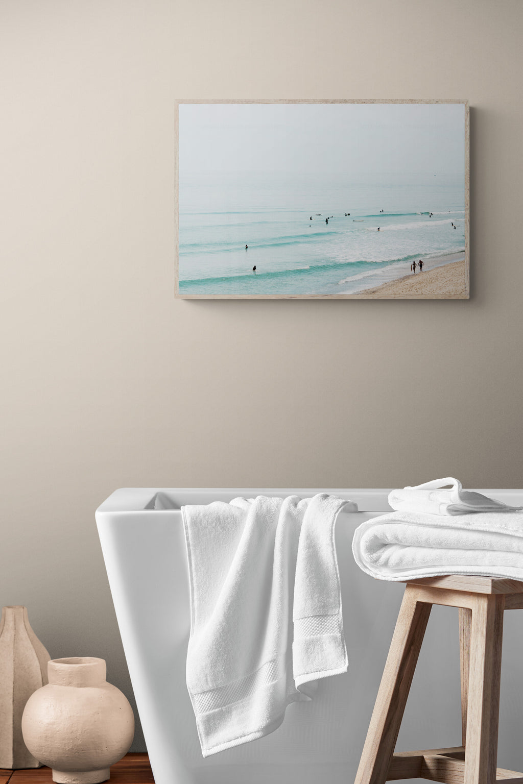 Cape Cod photograph of Marconi Beach as wall art in a bathroom