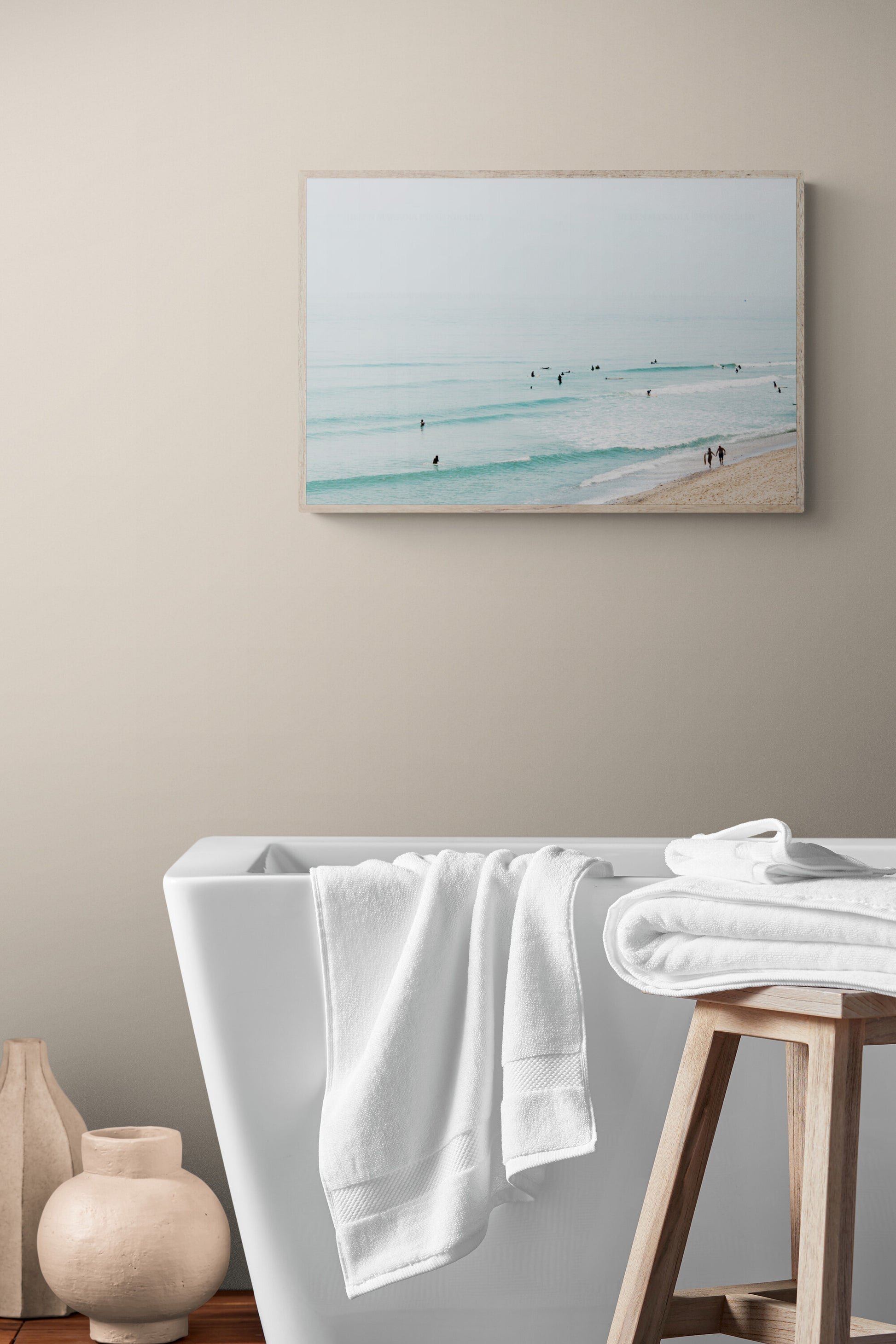 Cape Cod photograph of Marconi Beach as wall art in a bathroom