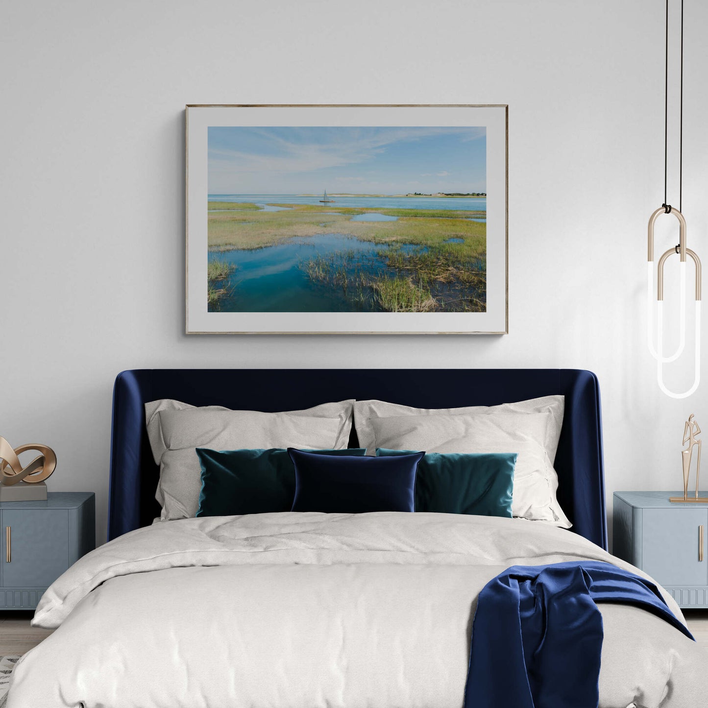 Cape Cod Sailboat Photograph as Wall Art in a bedroom
