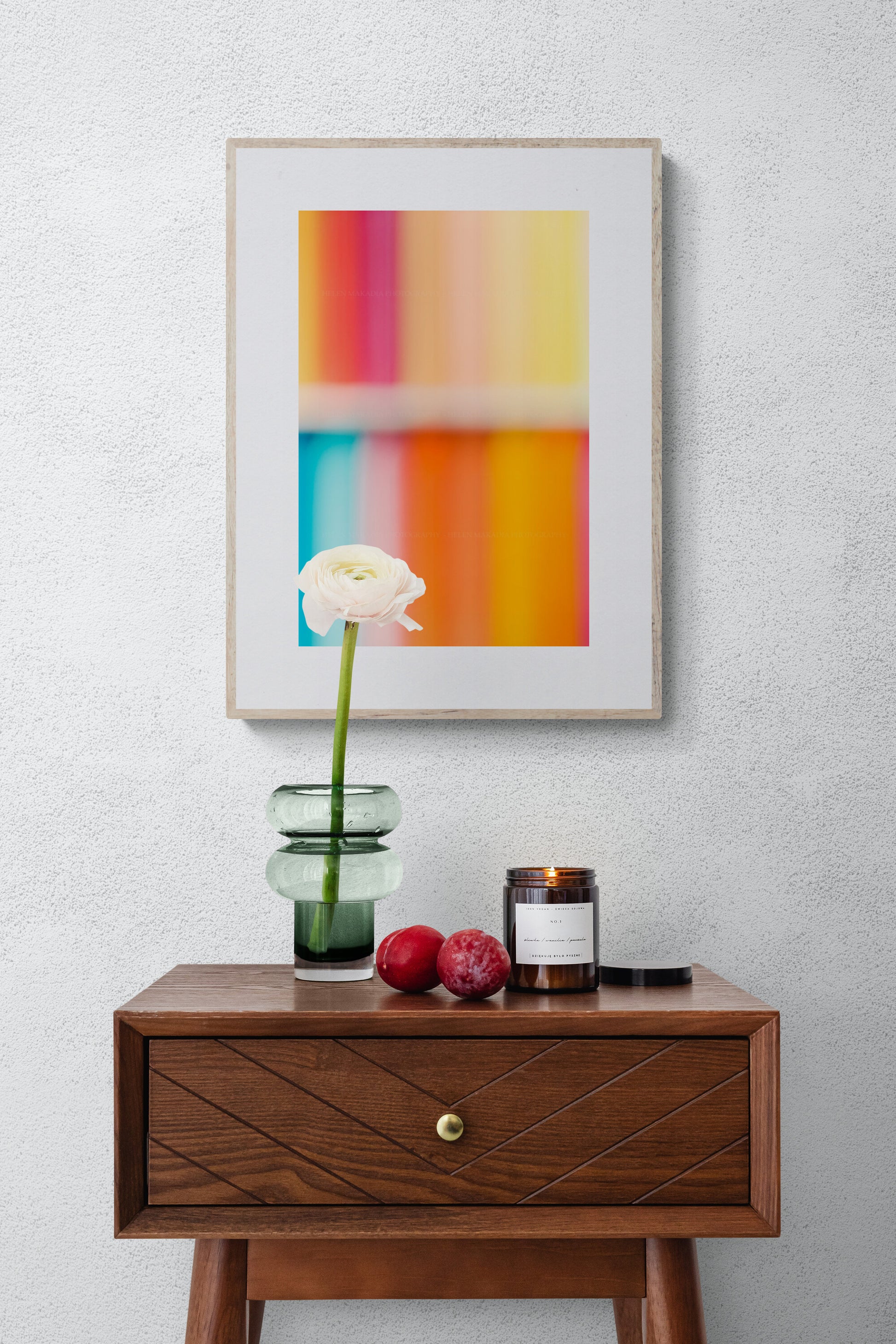A colorful abstract photograph wall art print in a hallway