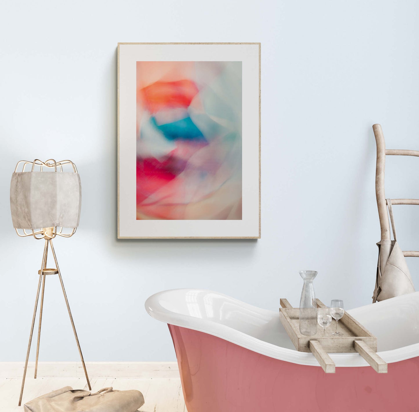 Colorful Abstract Petal Layers of wall art in a bathroom as wall art