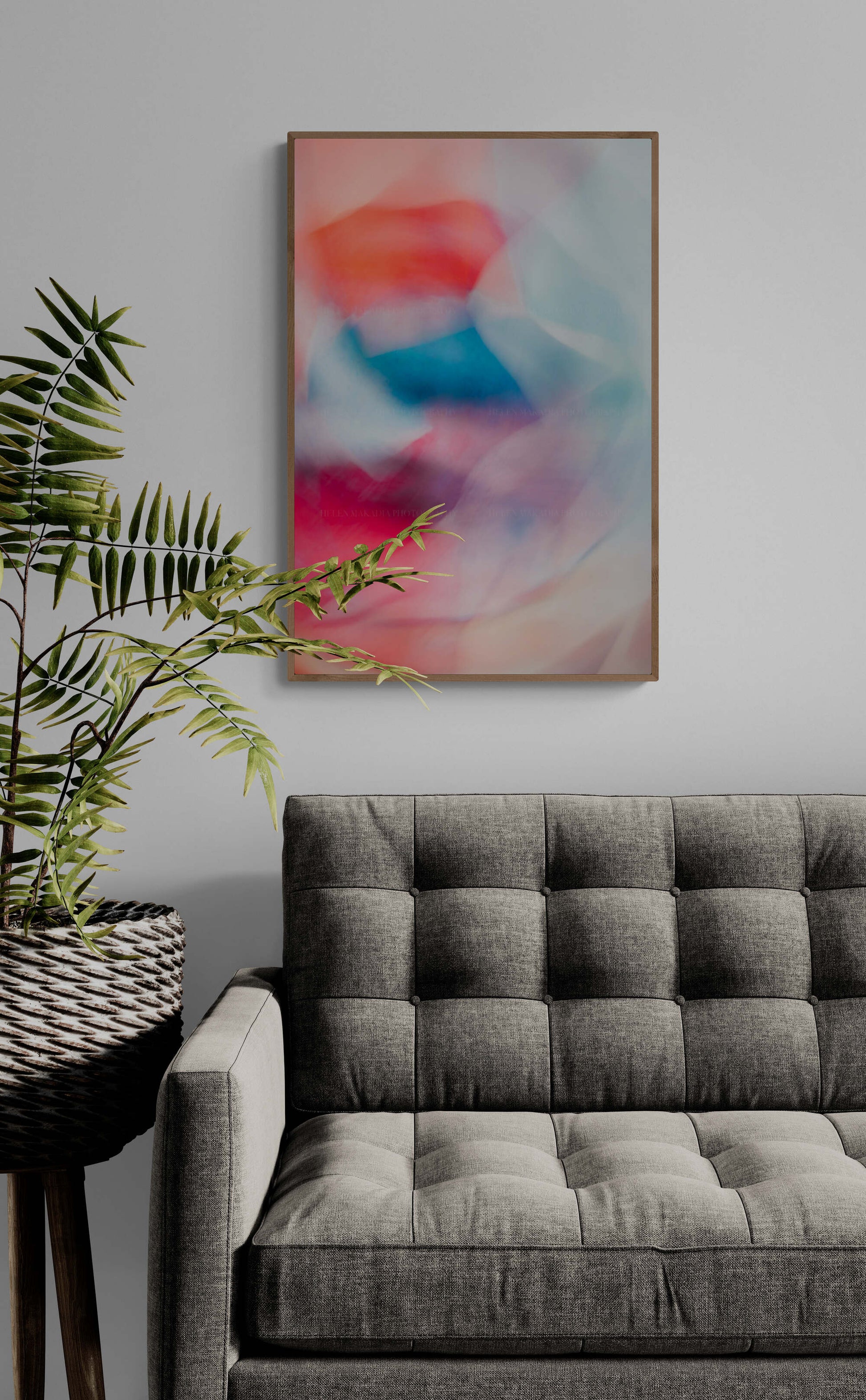 Colorful Abstract Petal Layers of wall art in a living room as wall art