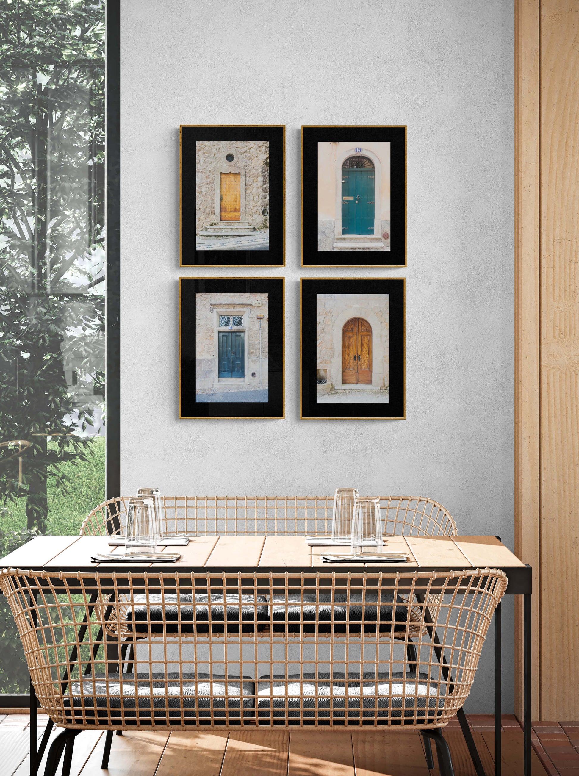 Set of 4 Door Photographs of Sintra Portugal shown in a kitchen as wall art