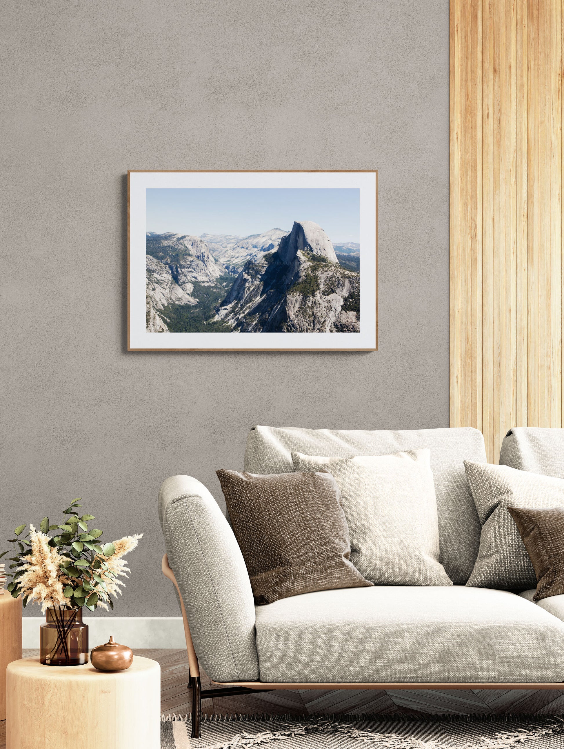 A photograph of half dome in Yosemite National Park as living room wall art