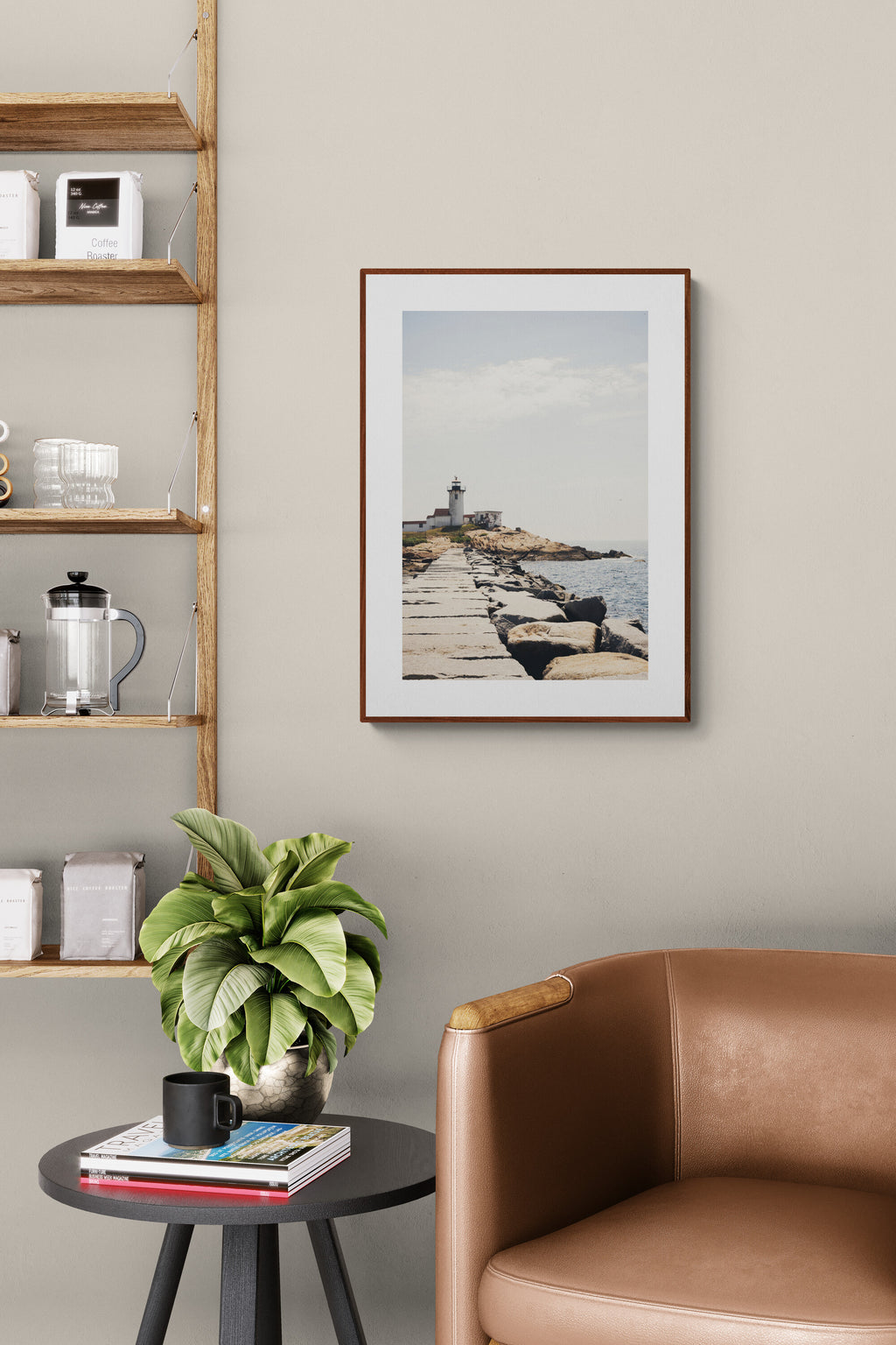 Gloucester lighthouse photograph print as wall art in a home office and study