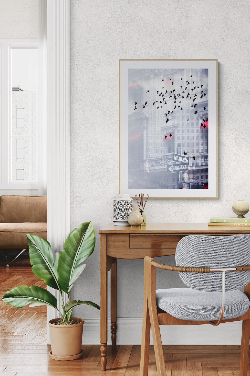 NYC composite photograph as wall art print in a home office