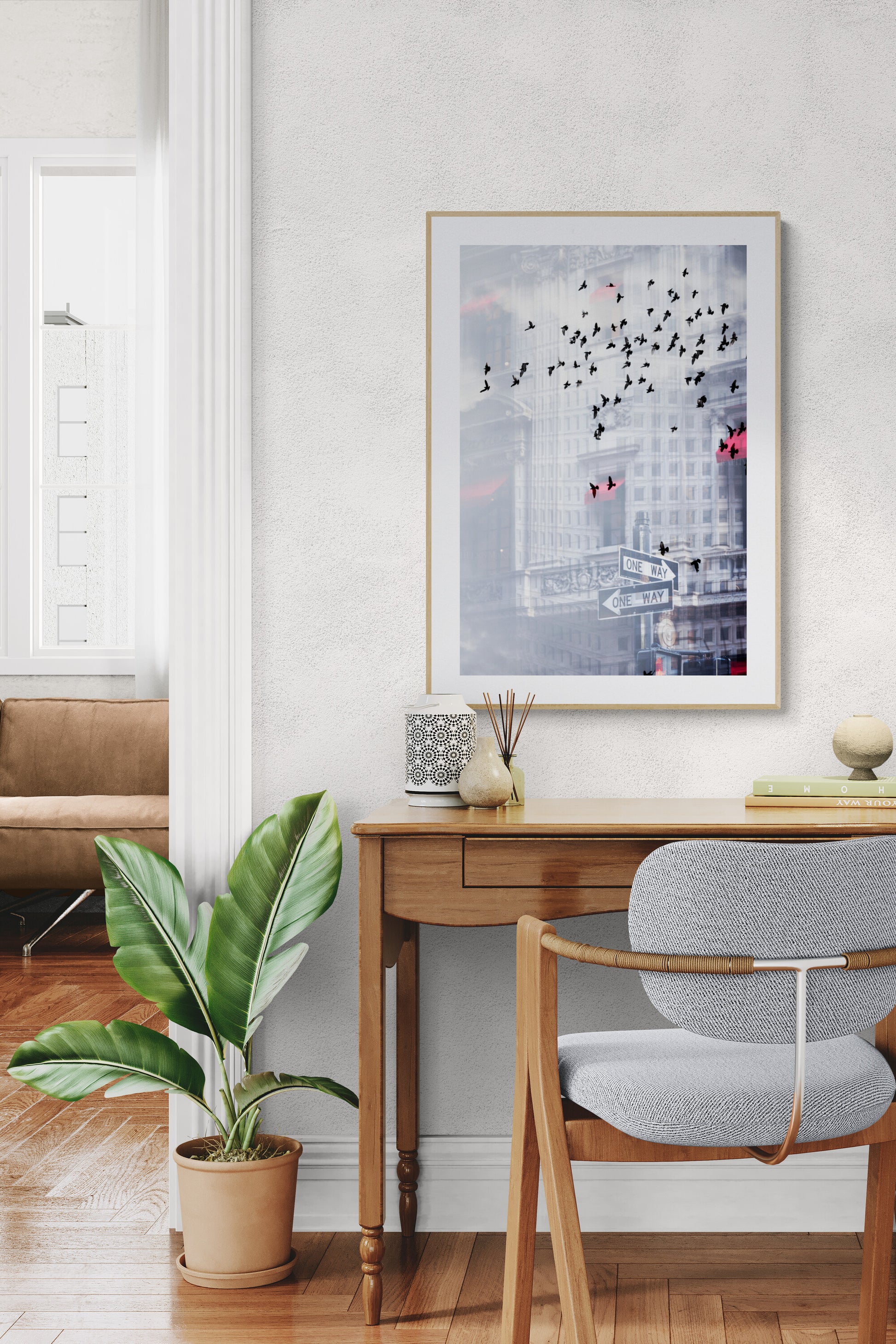 NYC composite photograph as wall art print in a home office
