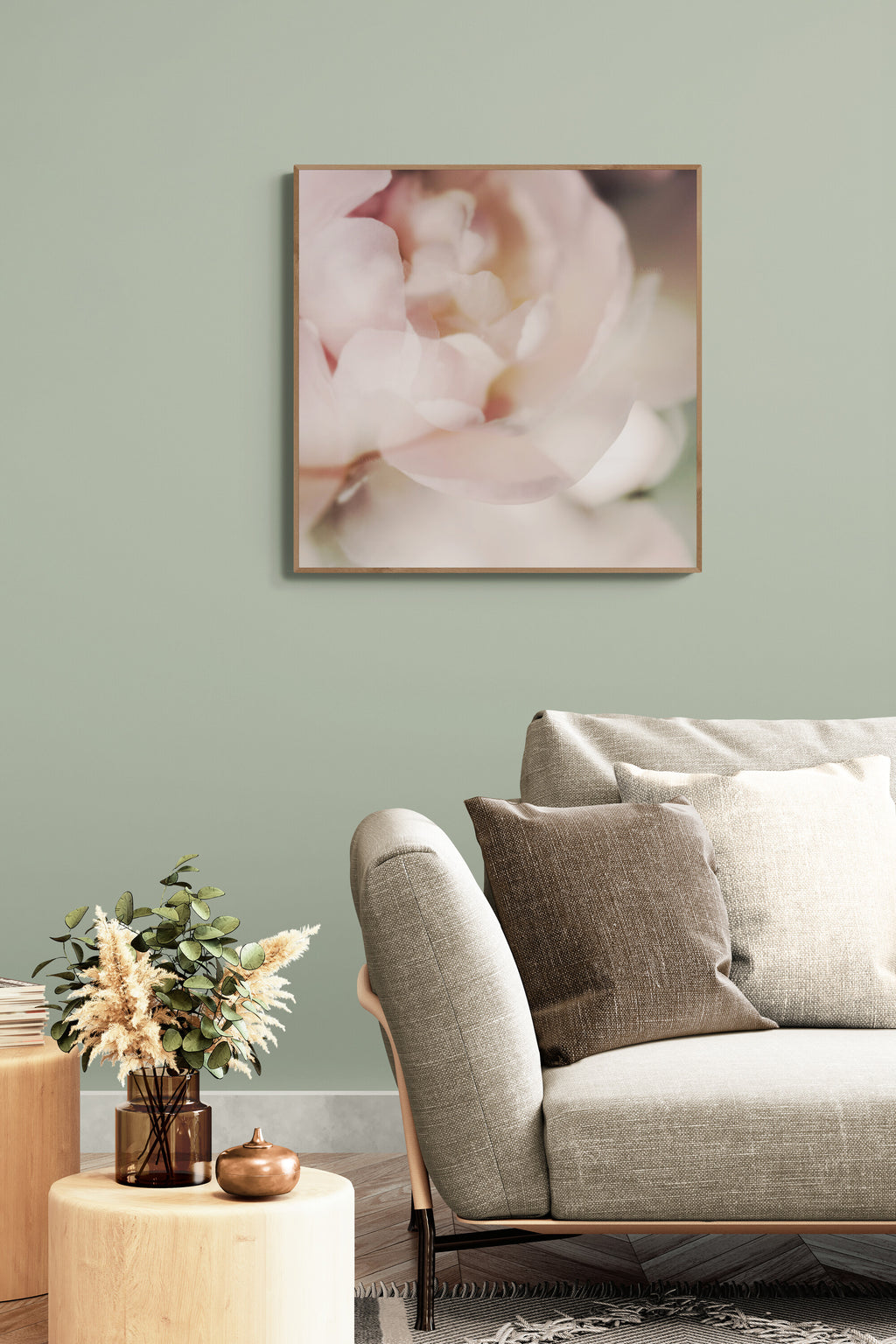Painterly photograph of peony as living room art inspo