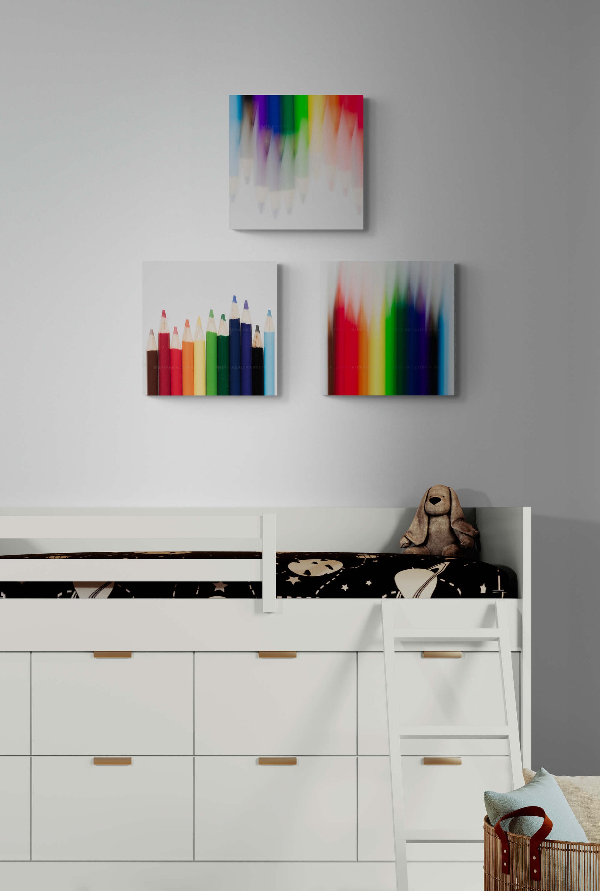 A photograph study of colored pencils as wall art as kids room wall decor