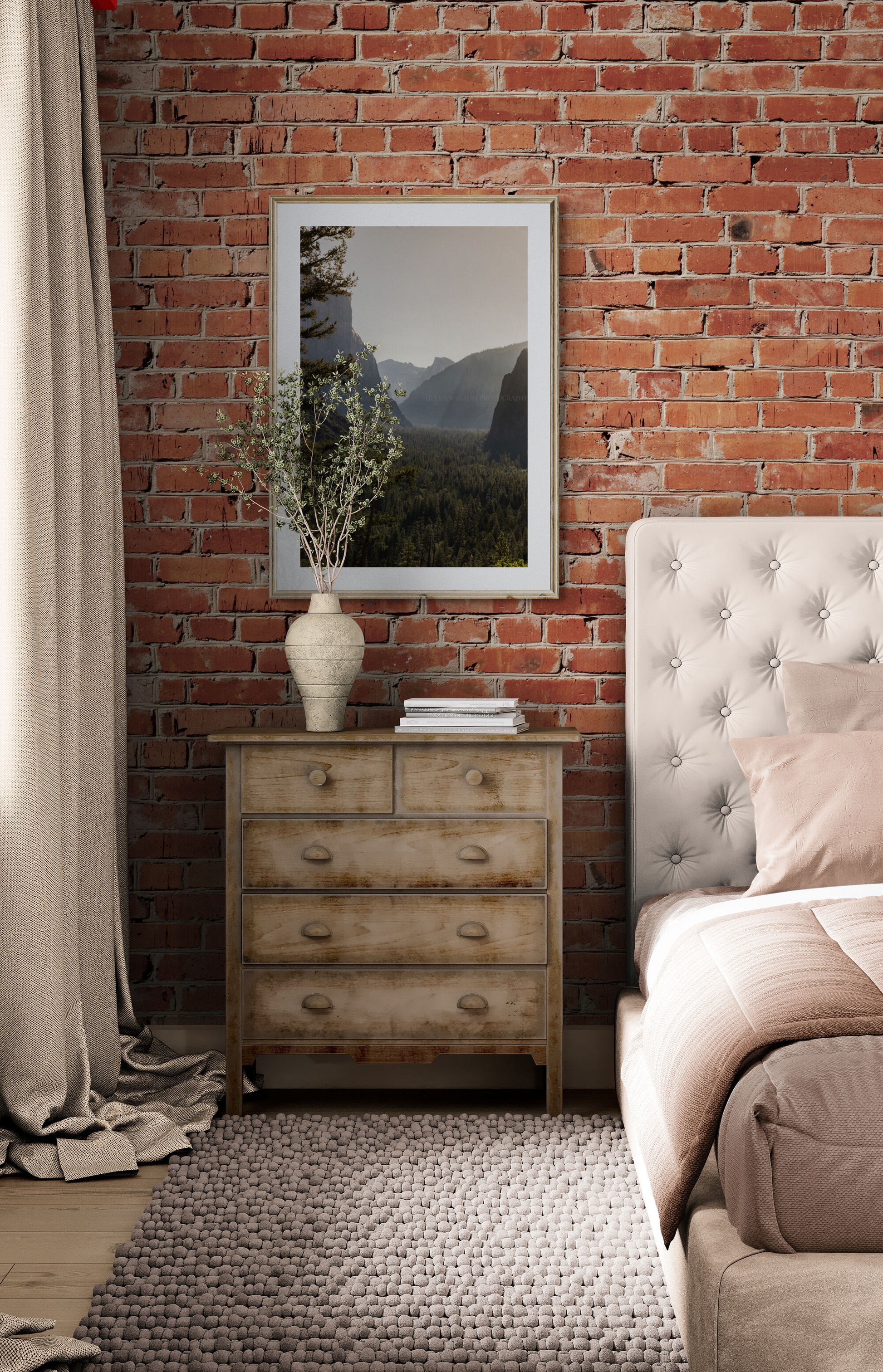 A photograph of Yosemite national park as bedroom wall art