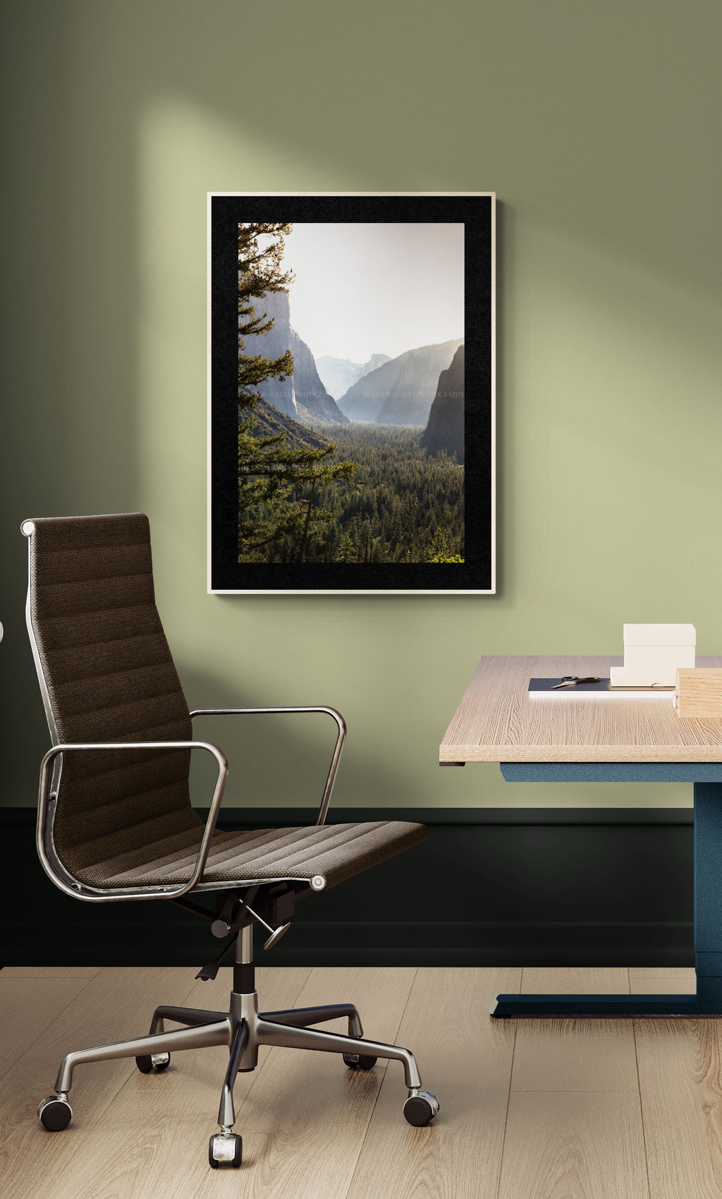 Photograph of Yosemite national Park in an office space.