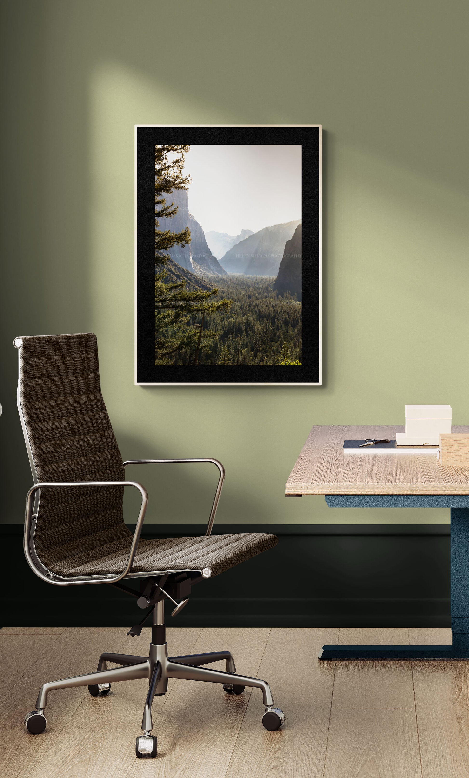 Photograph of Yosemite national Park in an office space.